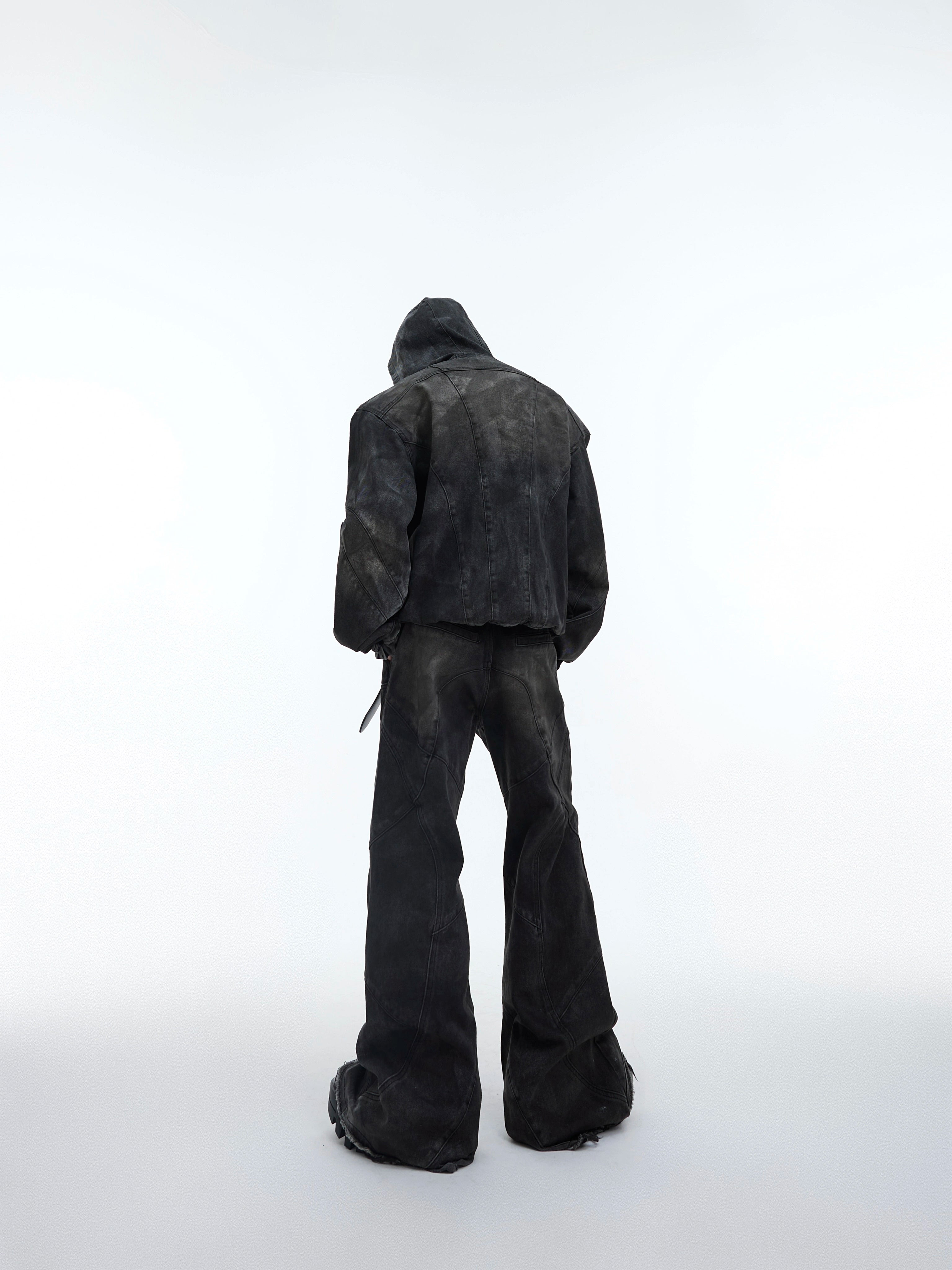 Oversize Shoulder-pad Hooded Denim Jacket & Deconstructed Denim Jeans Setup