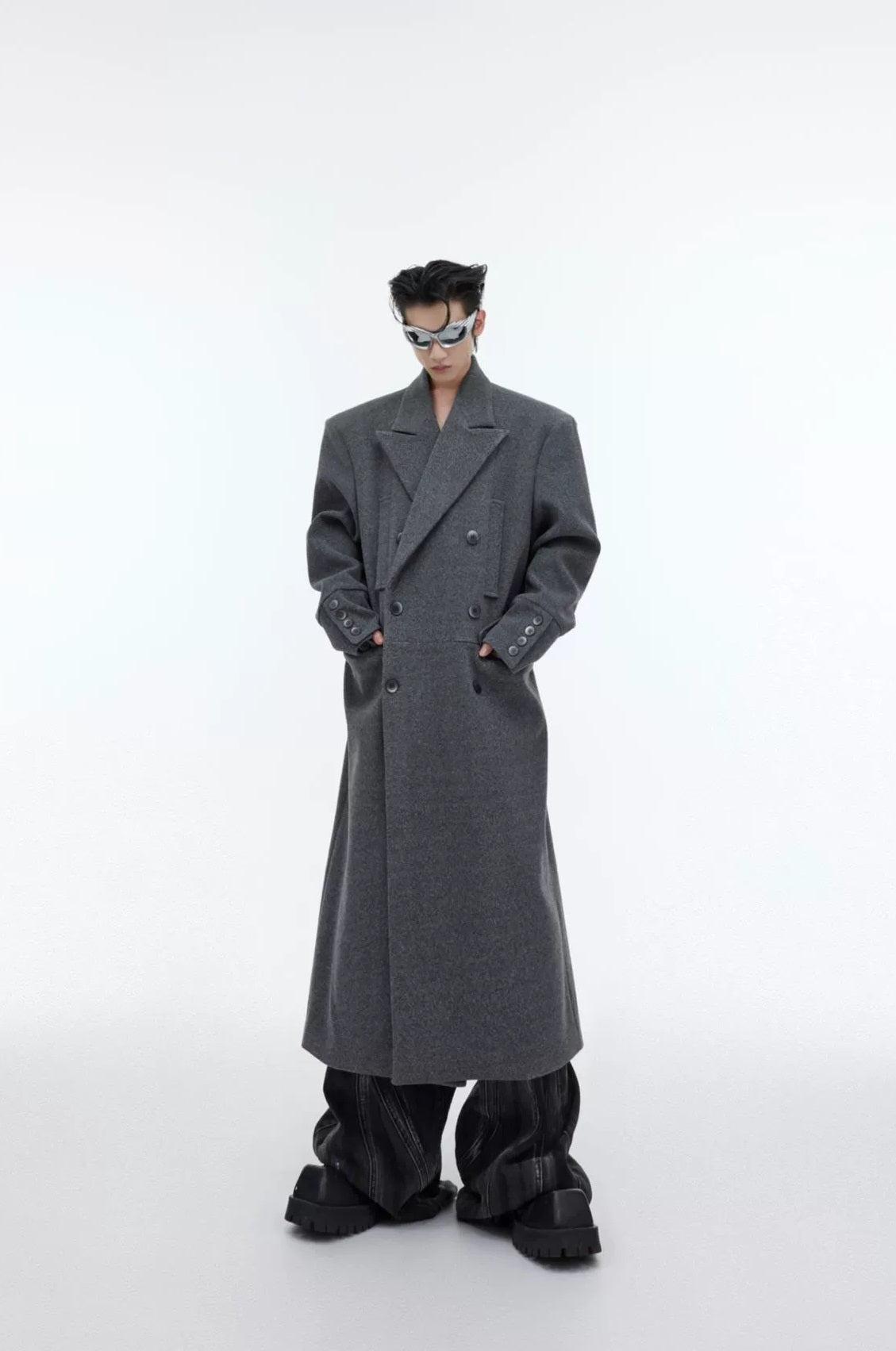 Oversize Shoulder-pad Long Chester Coat