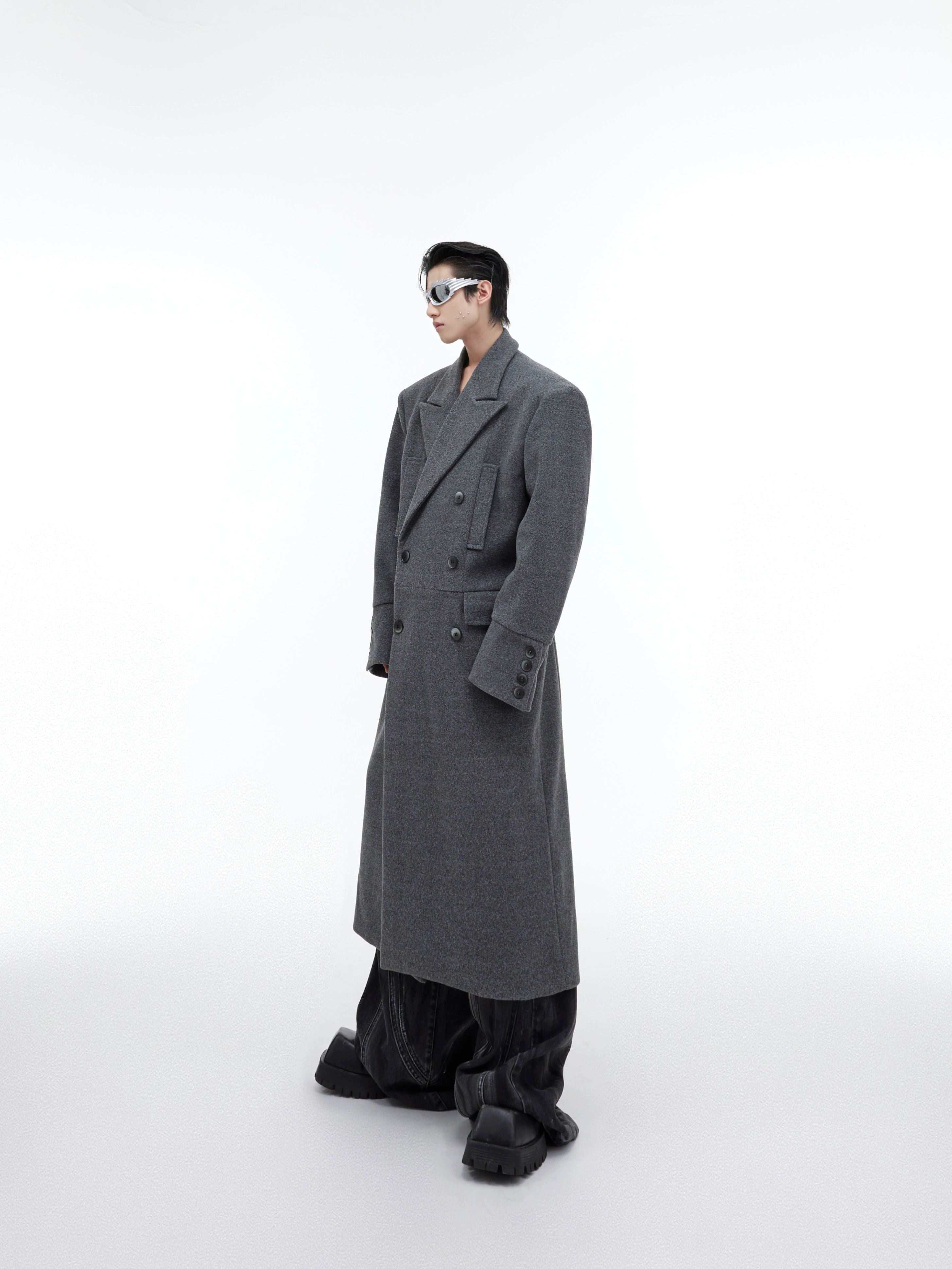 Oversize Shoulder-pad Long Chester Coat