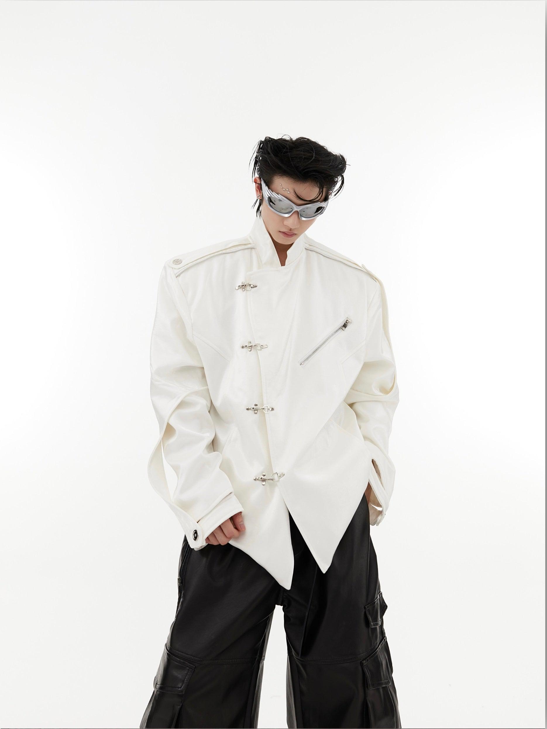 Oversize Shoulder-pad Metal Buckle Standing-collar Jacket