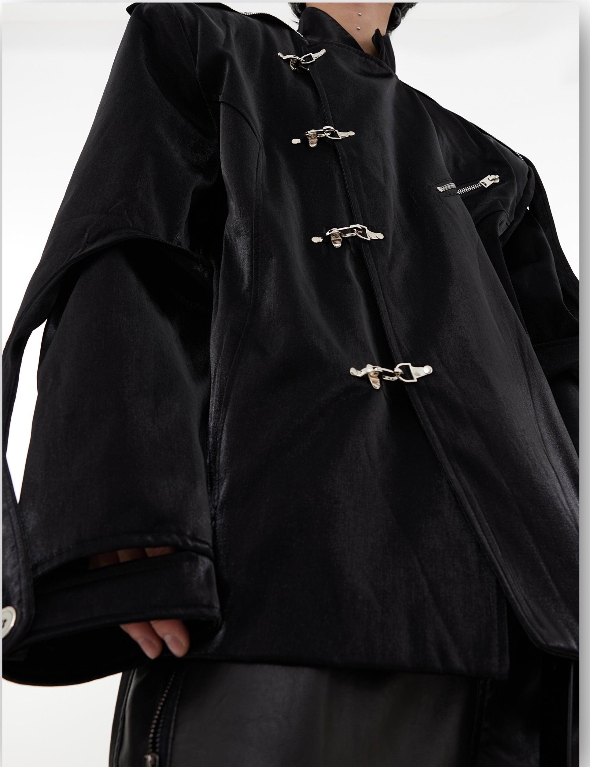 Oversize Shoulder-pad Metal Buckle Standing-collar Jacket