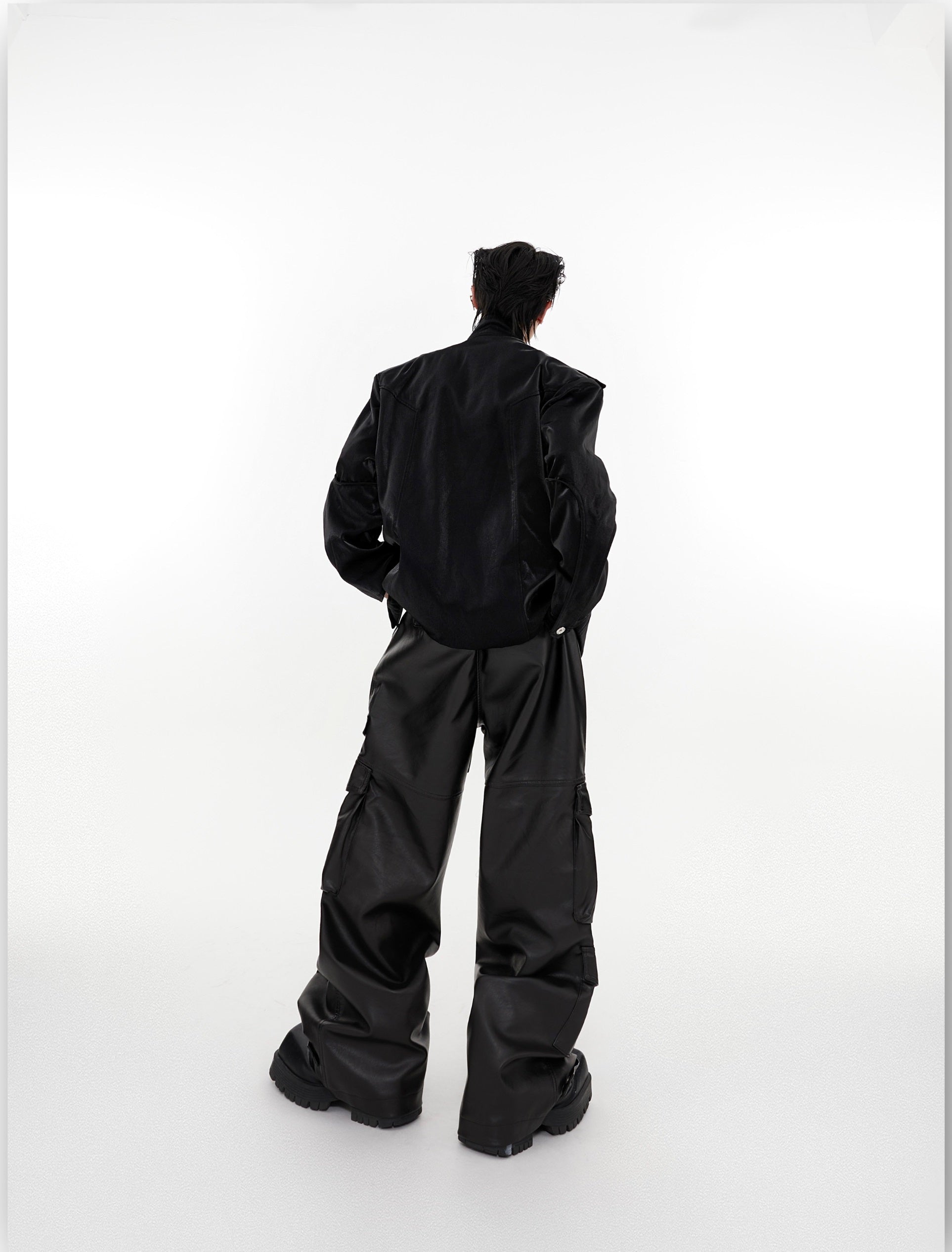 Oversize Shoulder-pad Metal Buckle Standing-collar Jacket