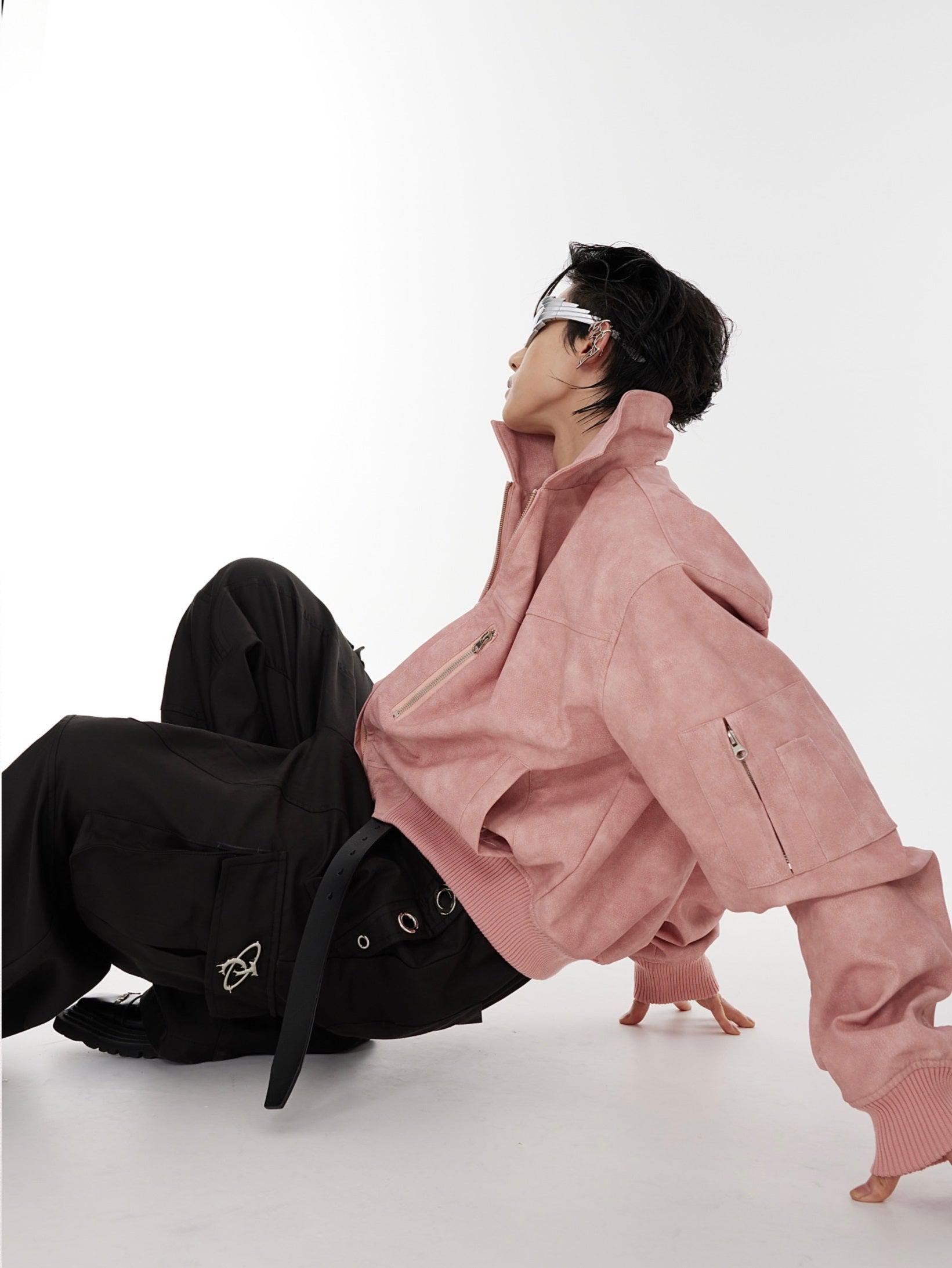 Oversize Shoulder-pad PU Leather Jacket