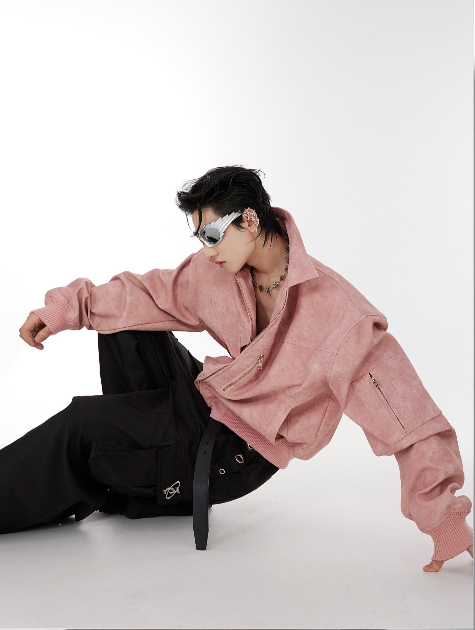 Oversize Shoulder-pad PU Leather Jacket