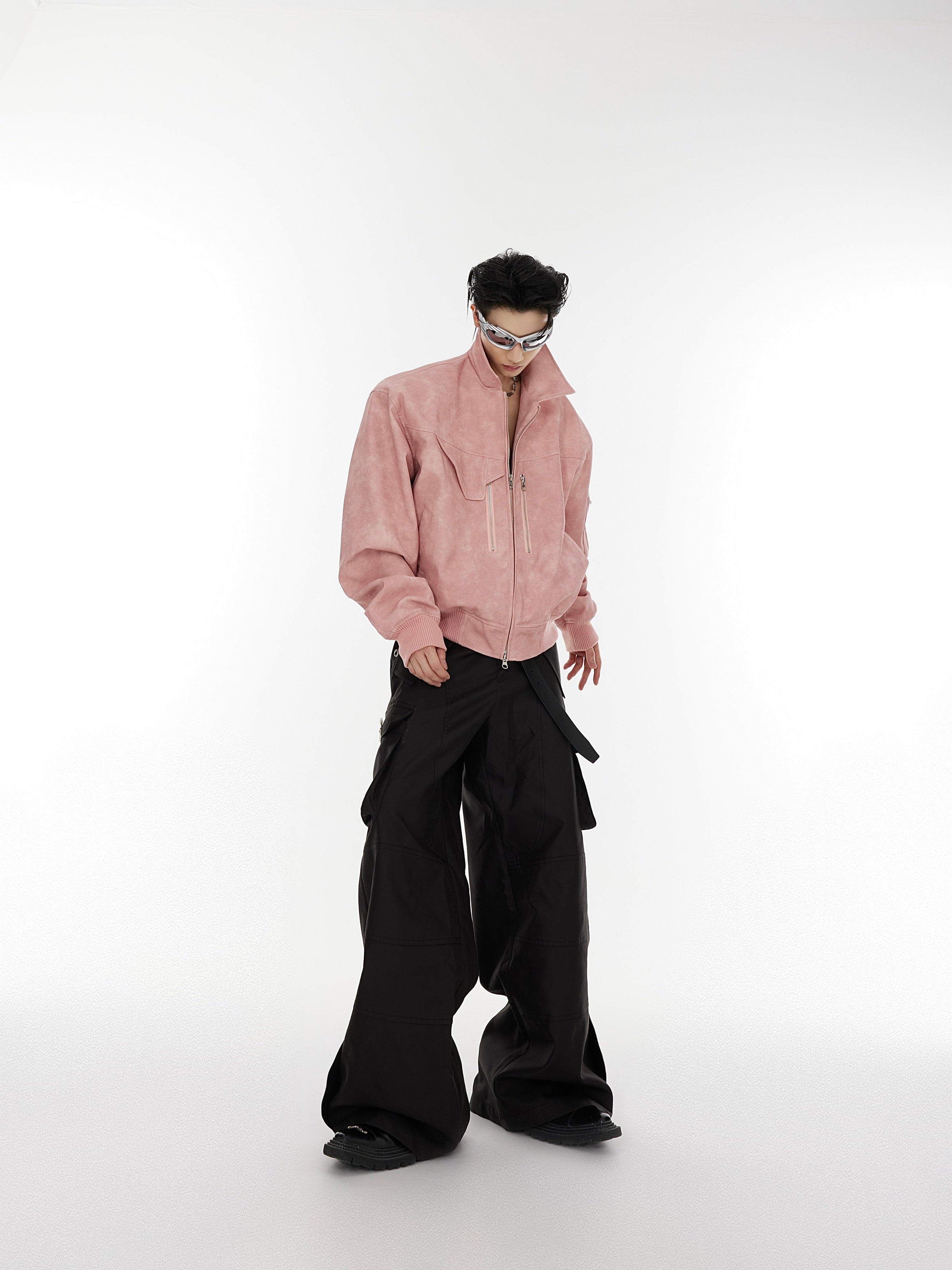 Oversize Shoulder-pad PU Leather Jacket