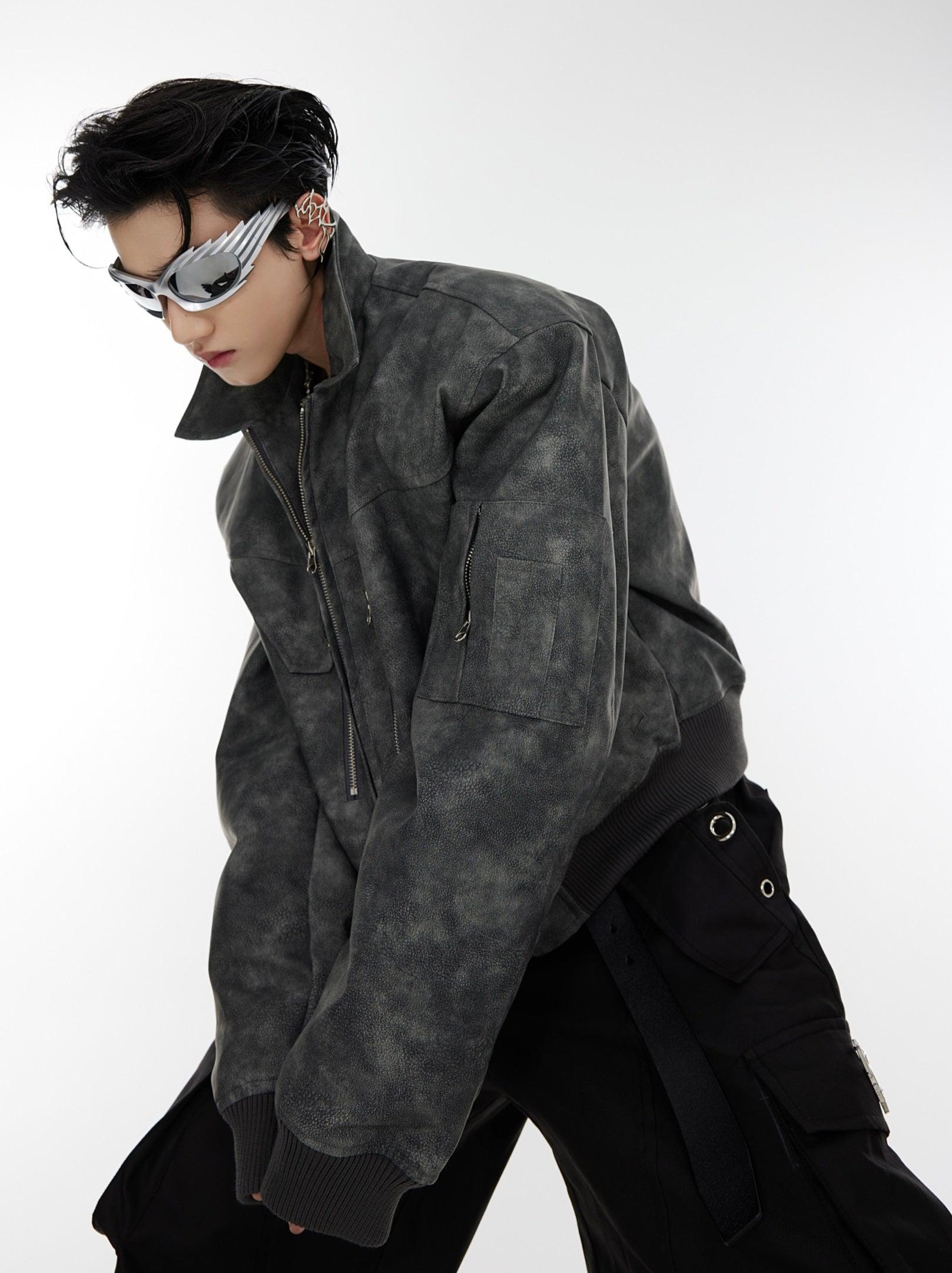 Oversize Shoulder-pad PU Leather Jacket