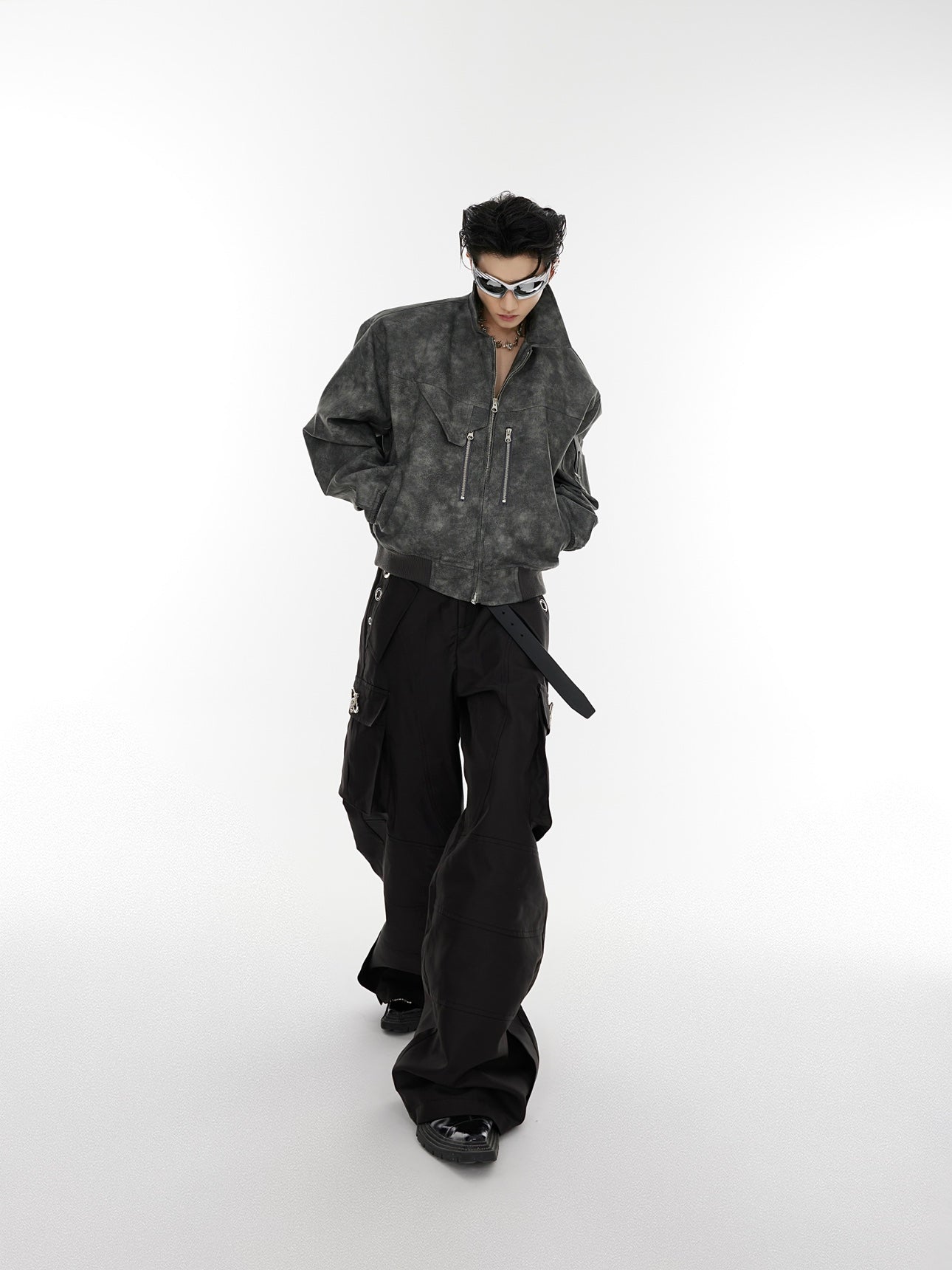 Oversize Shoulder-pad PU Leather Jacket