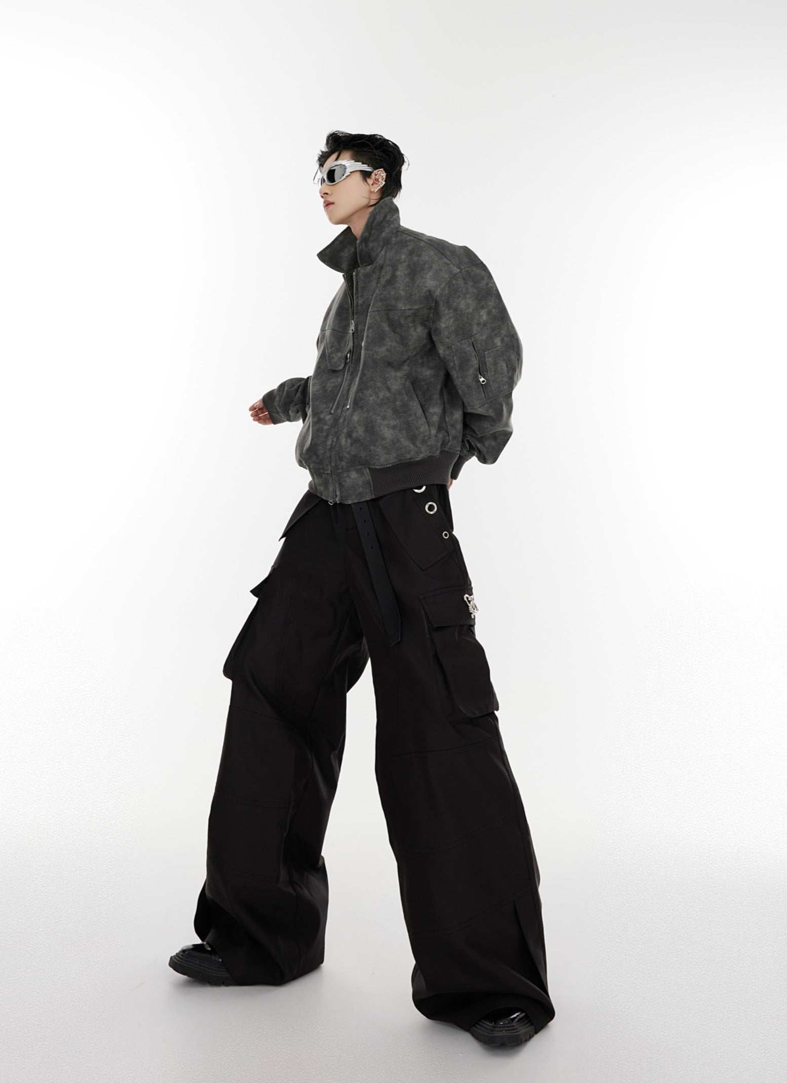 Oversize Shoulder-pad PU Leather Jacket