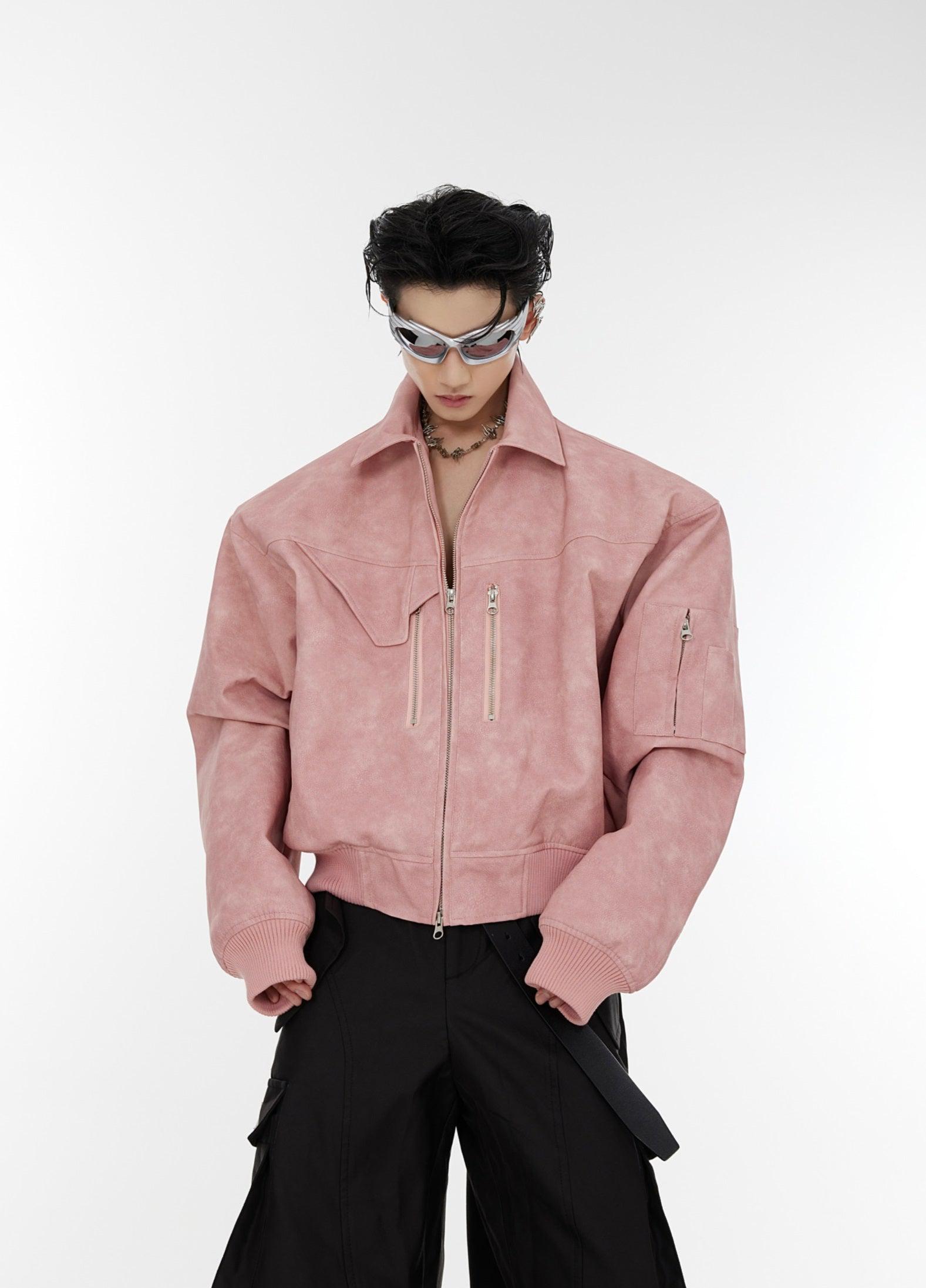 Oversize Shoulder-pad PU Leather Jacket