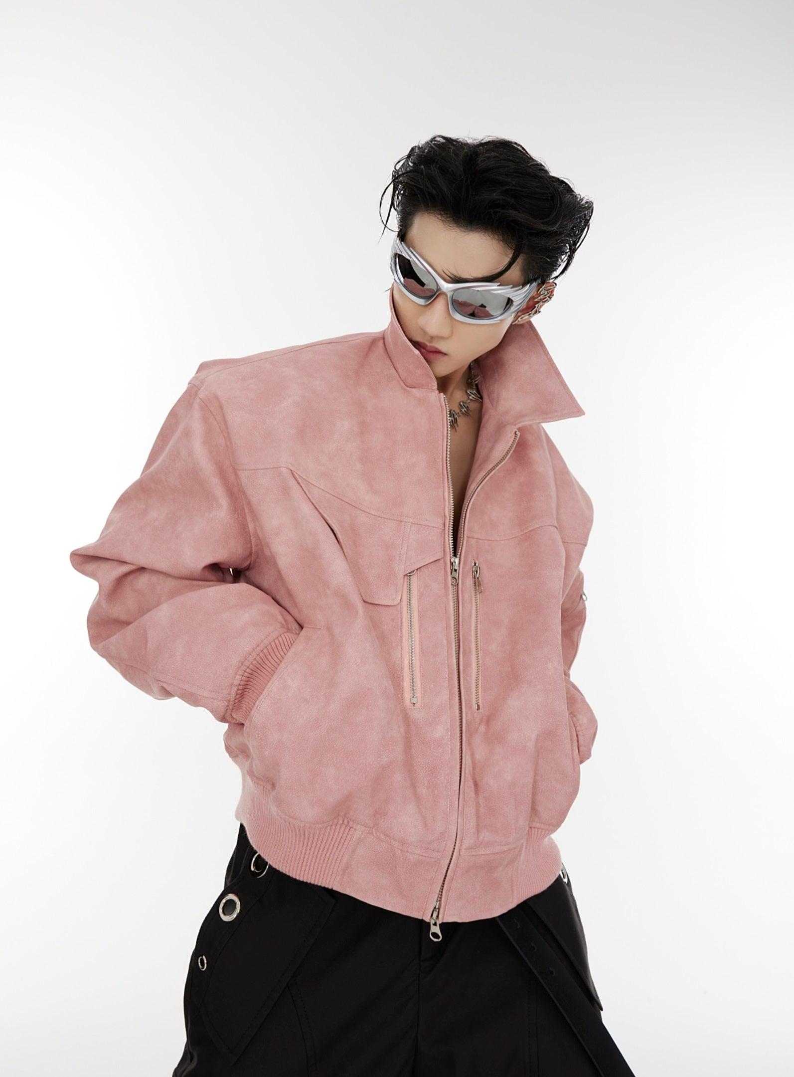 Oversize Shoulder-pad PU Leather Jacket