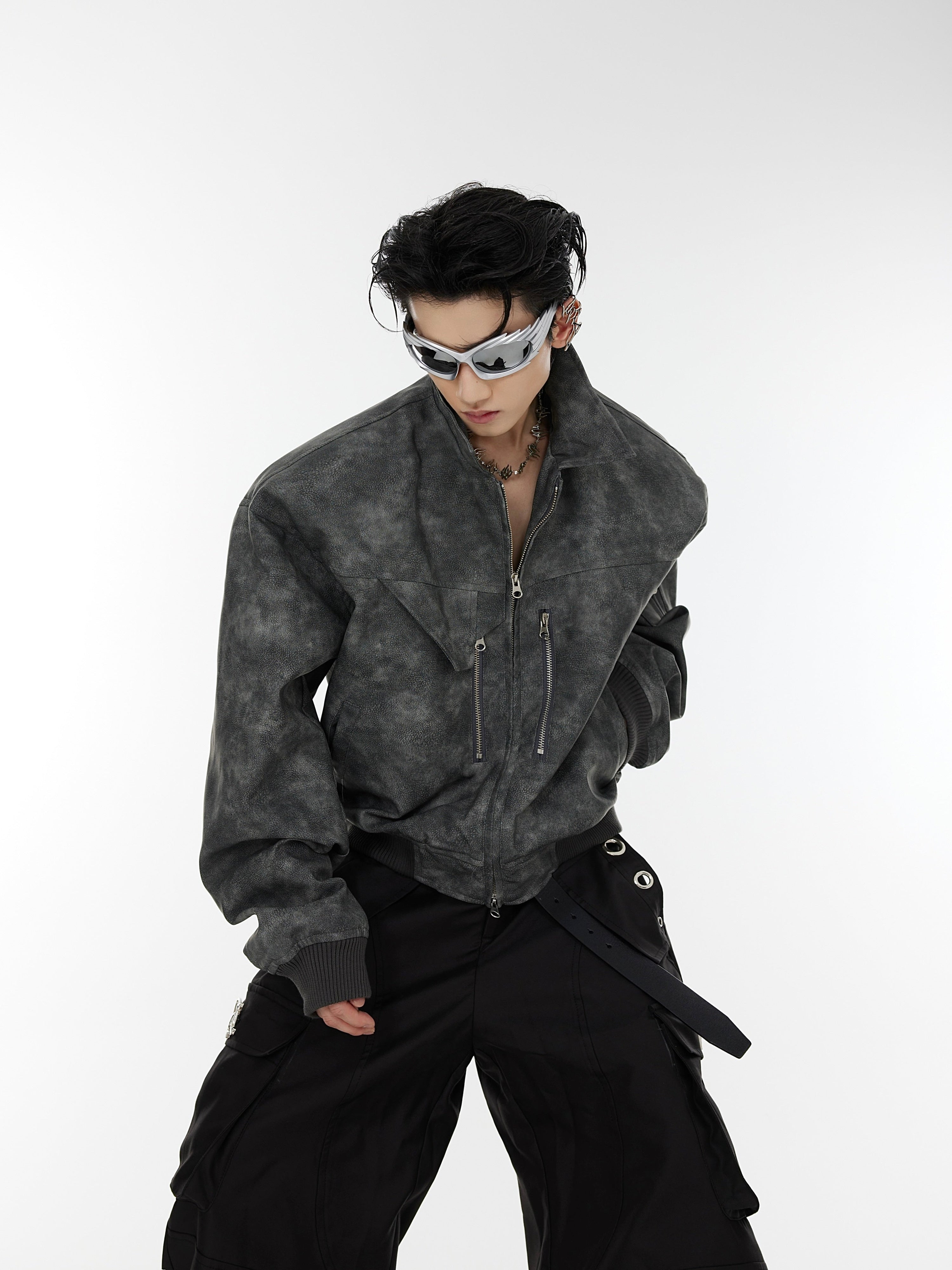 Oversize Shoulder-pad PU Leather Jacket