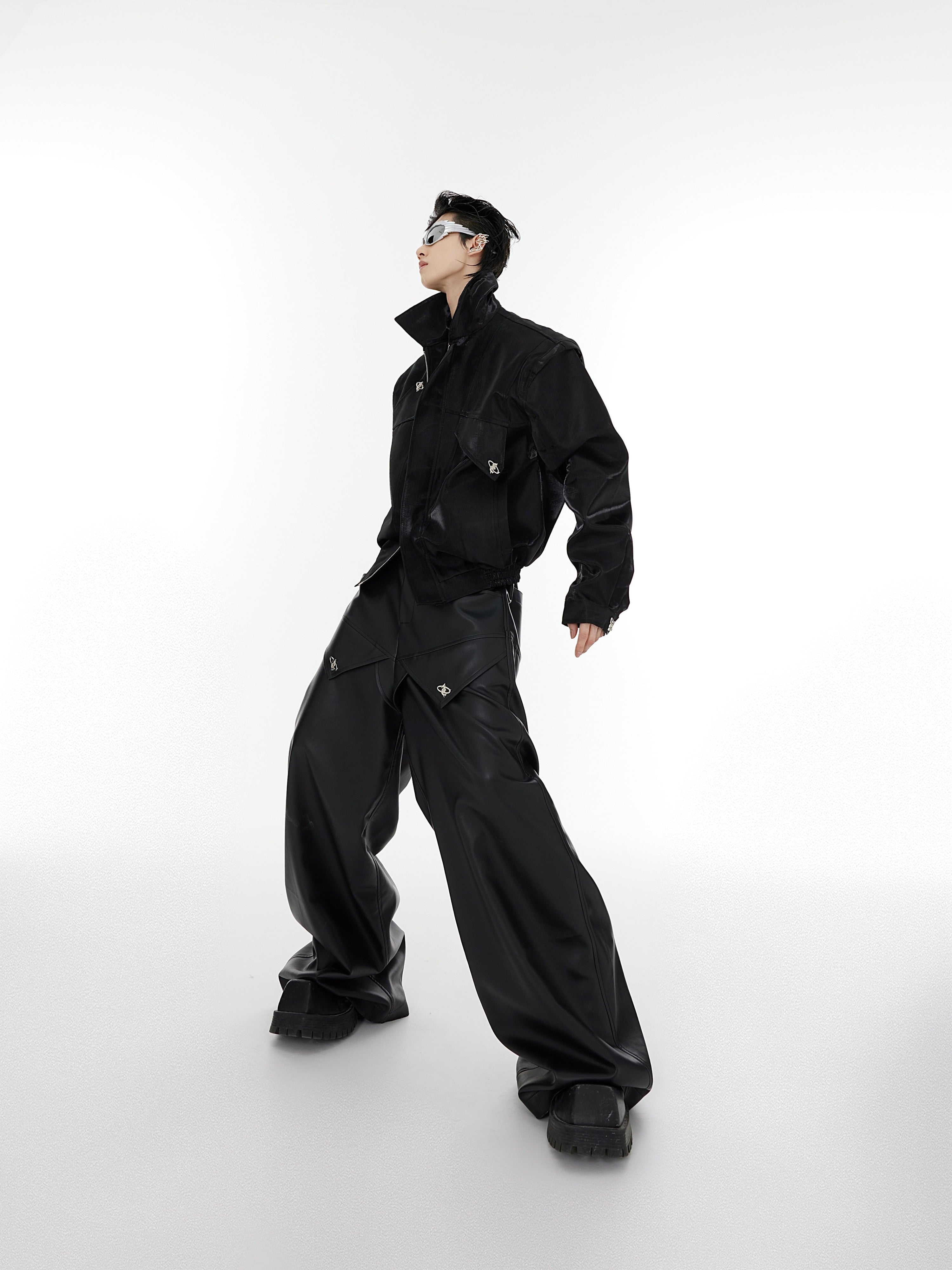 Oversize Shoulder-pads PU Leather Jacket