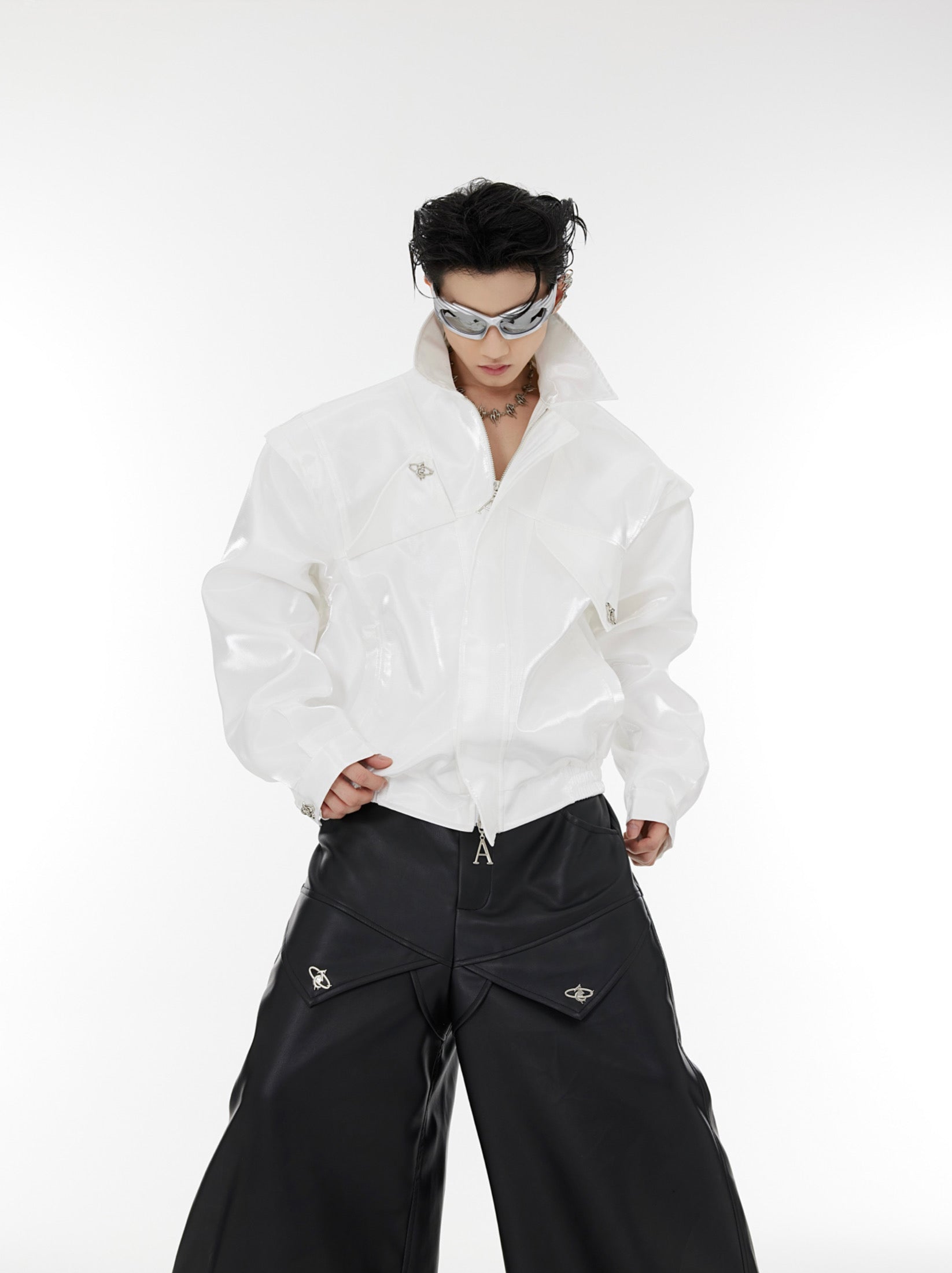 Oversize Shoulder-pads PU Leather Jacket