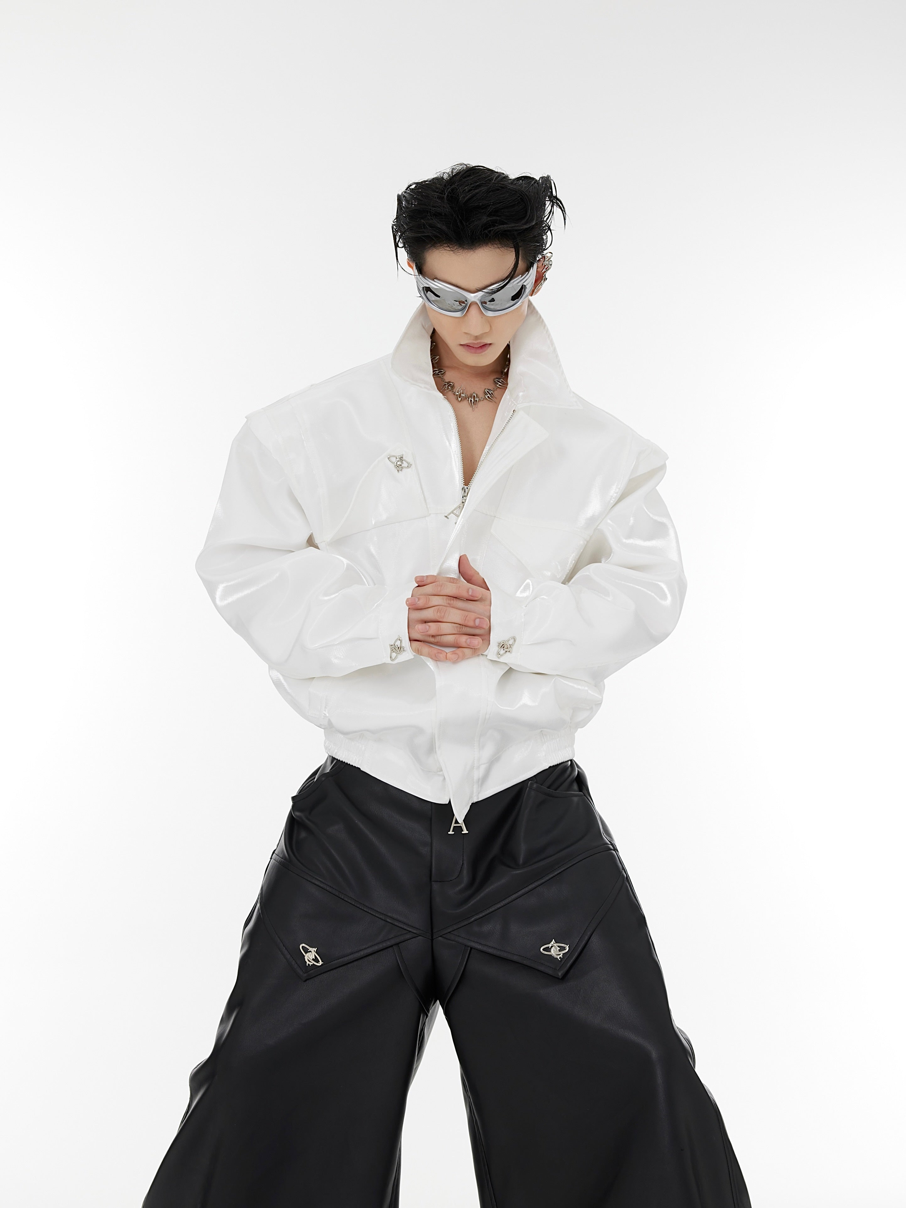 Oversize Shoulder-pads PU Leather Jacket