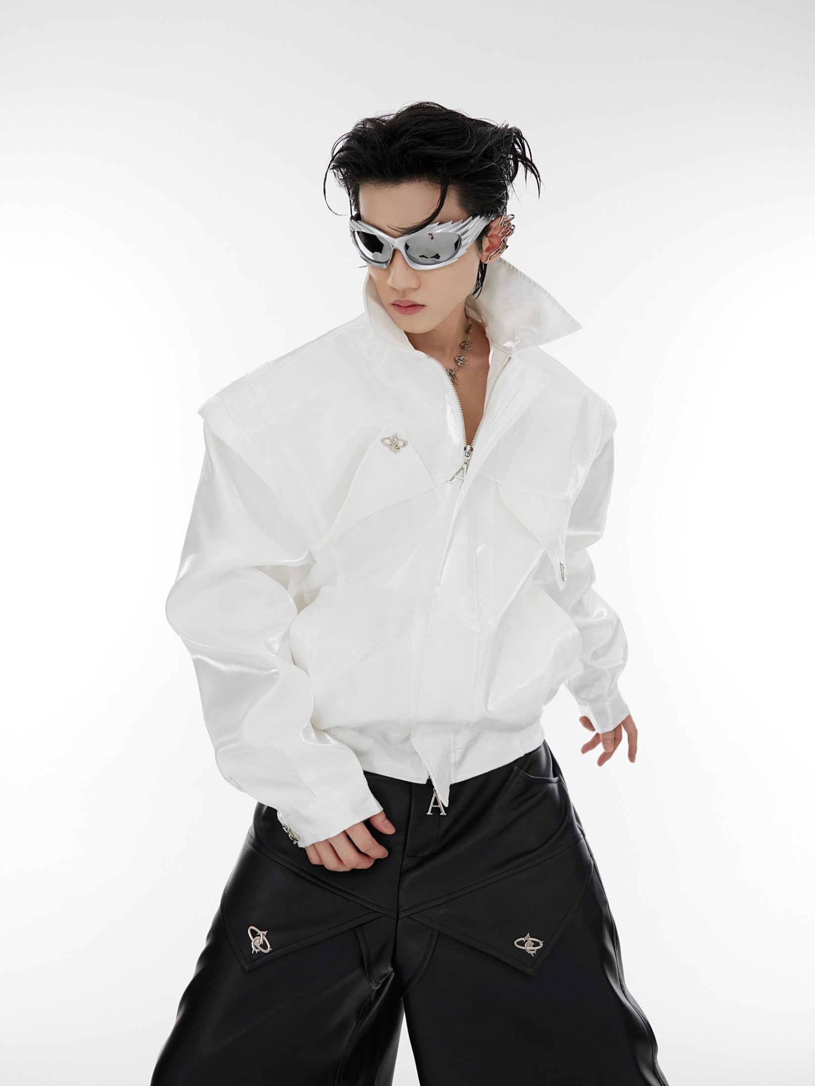 Oversize Shoulder-pads PU Leather Jacket