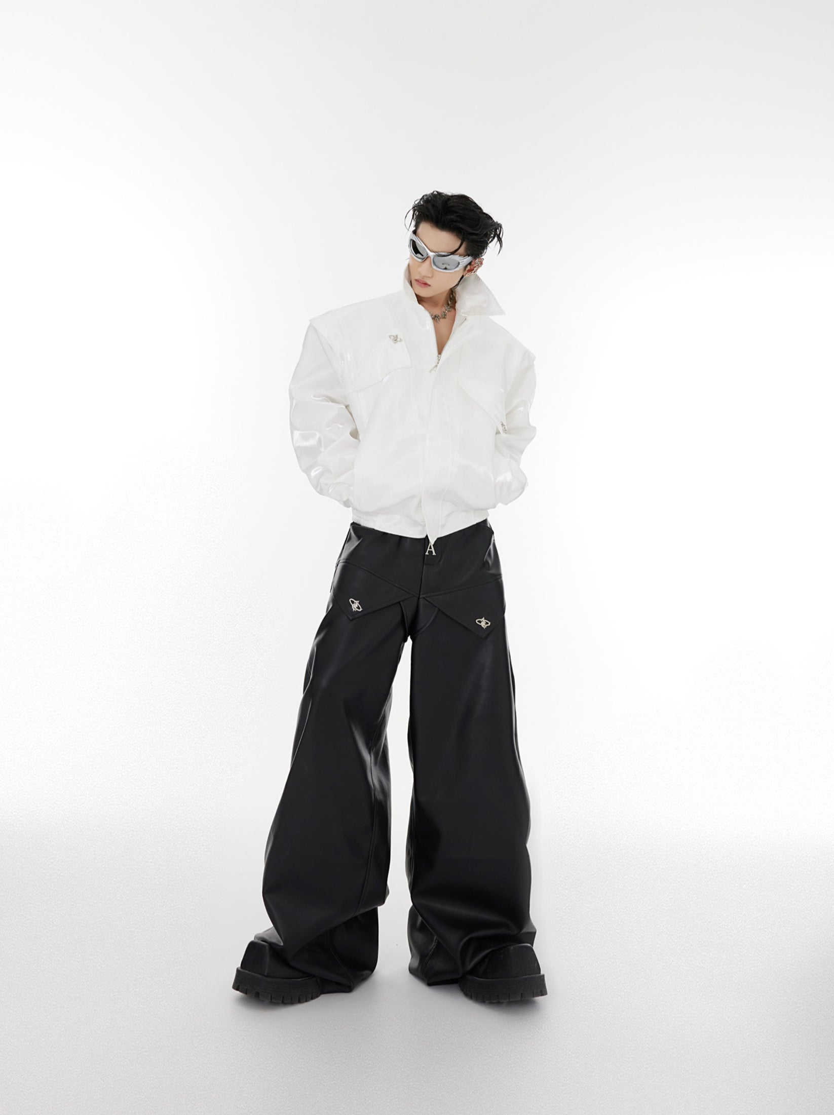 Oversize Shoulder-pads PU Leather Jacket