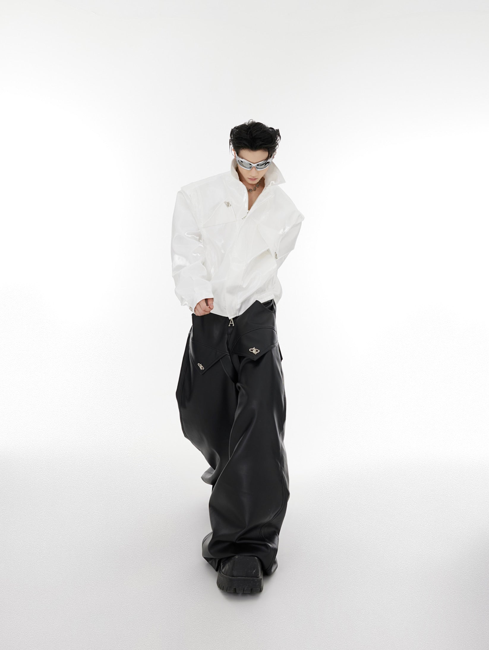 Oversize Shoulder-pads PU Leather Jacket