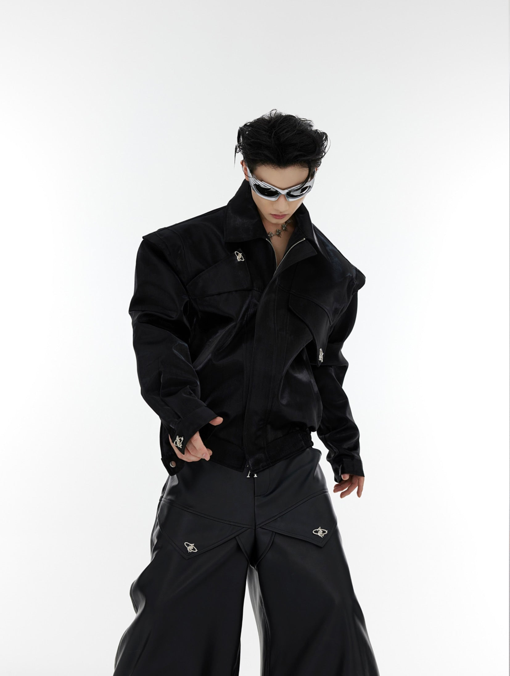 Oversize Shoulder-pads PU Leather Jacket