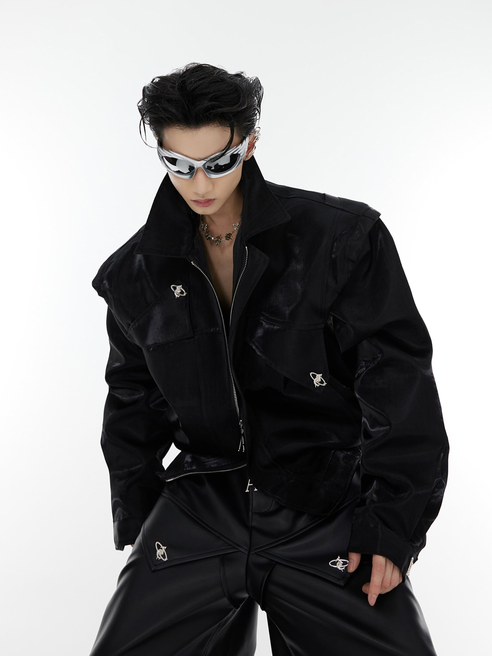 Oversize Shoulder-pads PU Leather Jacket