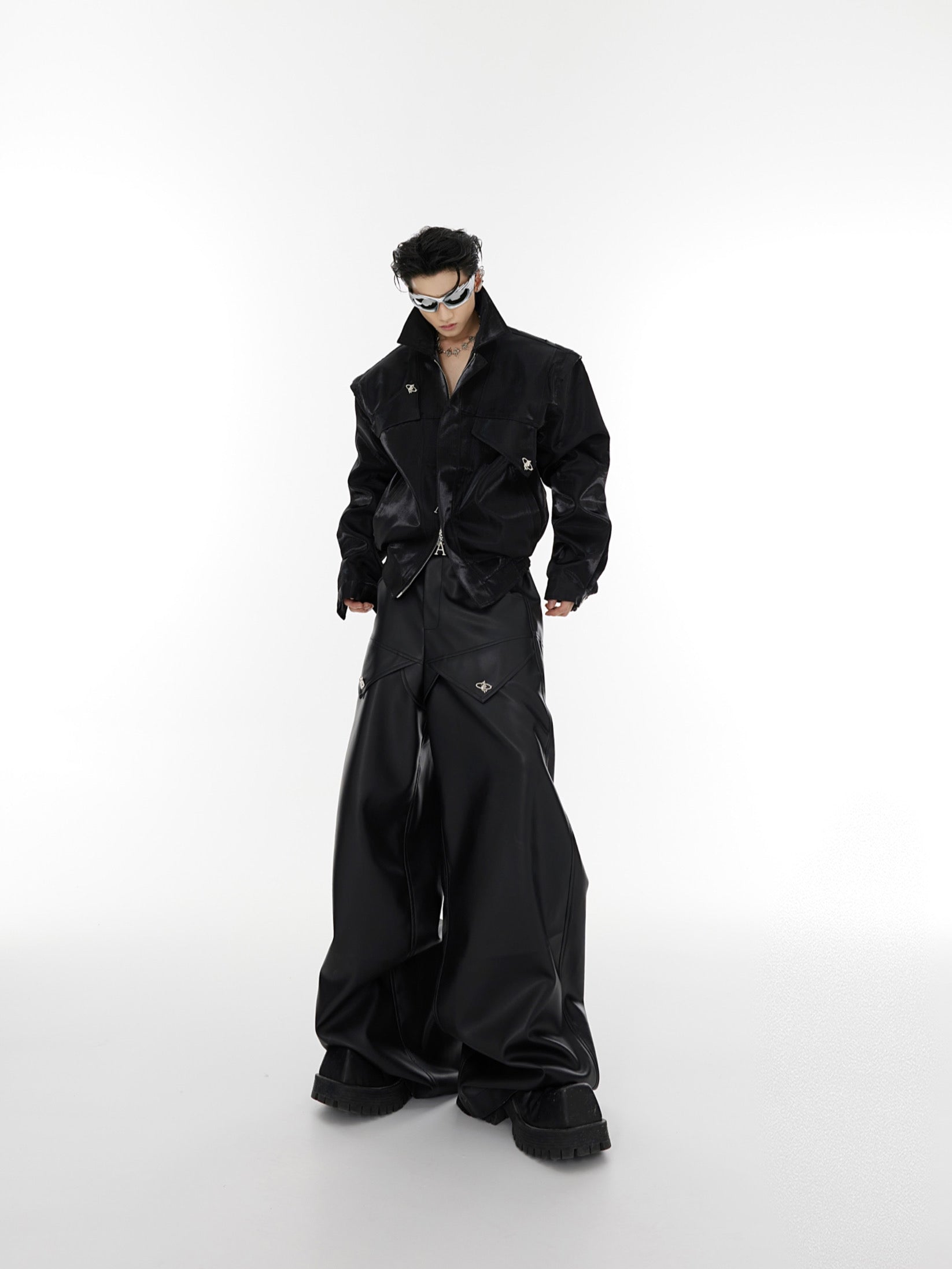 Oversize Shoulder-pads PU Leather Jacket
