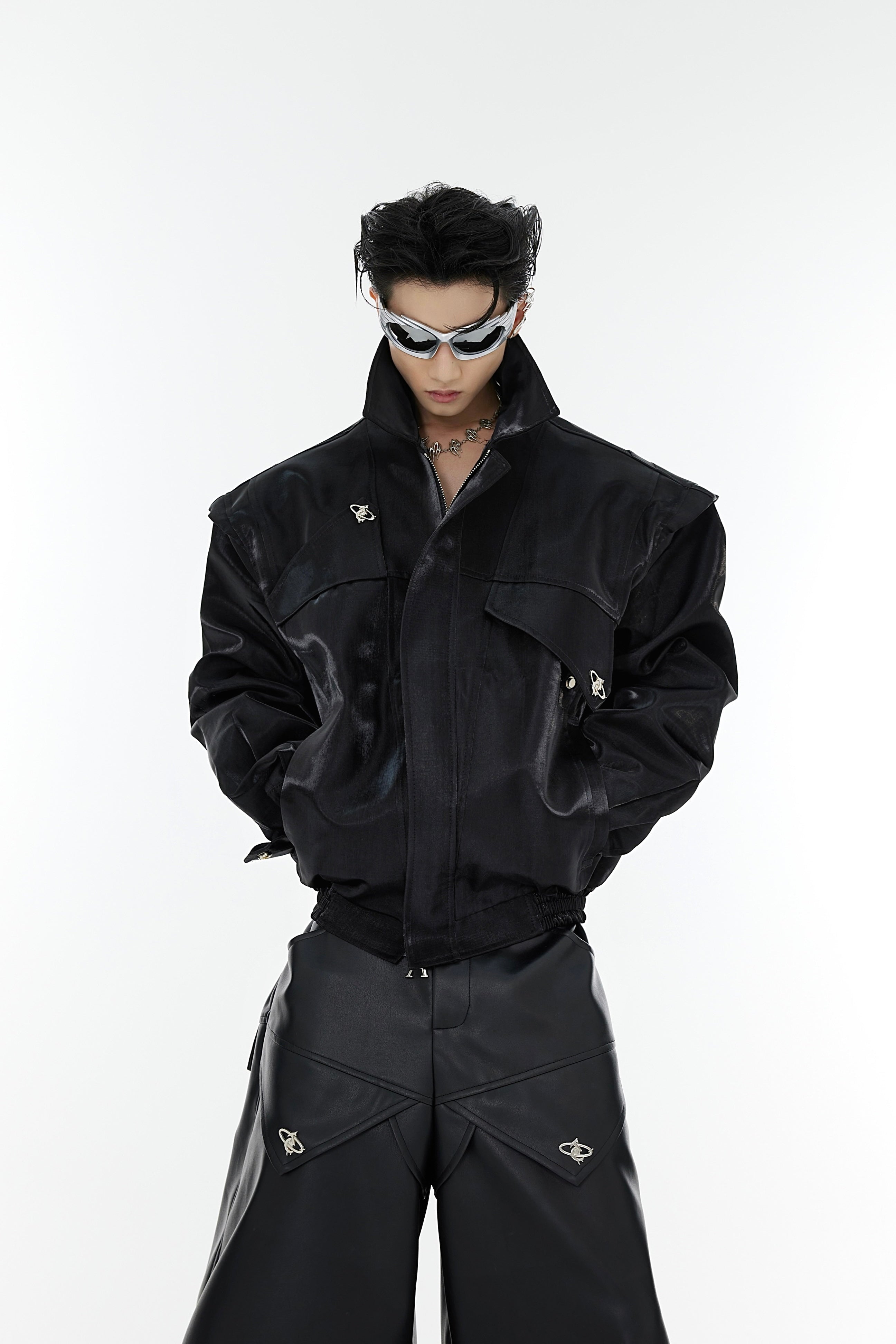 Oversize Shoulder-pads PU Leather Jacket