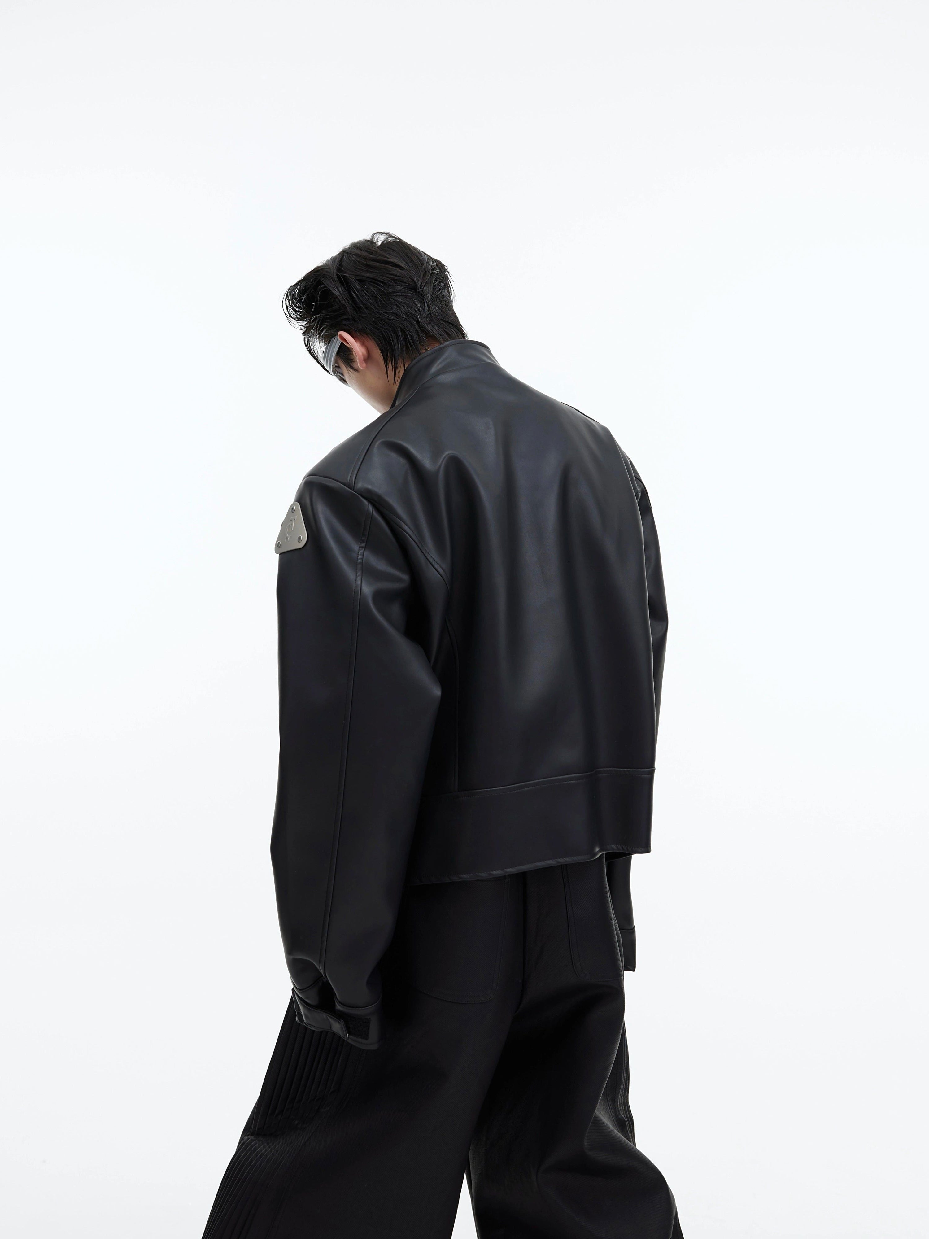 Oversize Standing-collar PU Leather Jacket