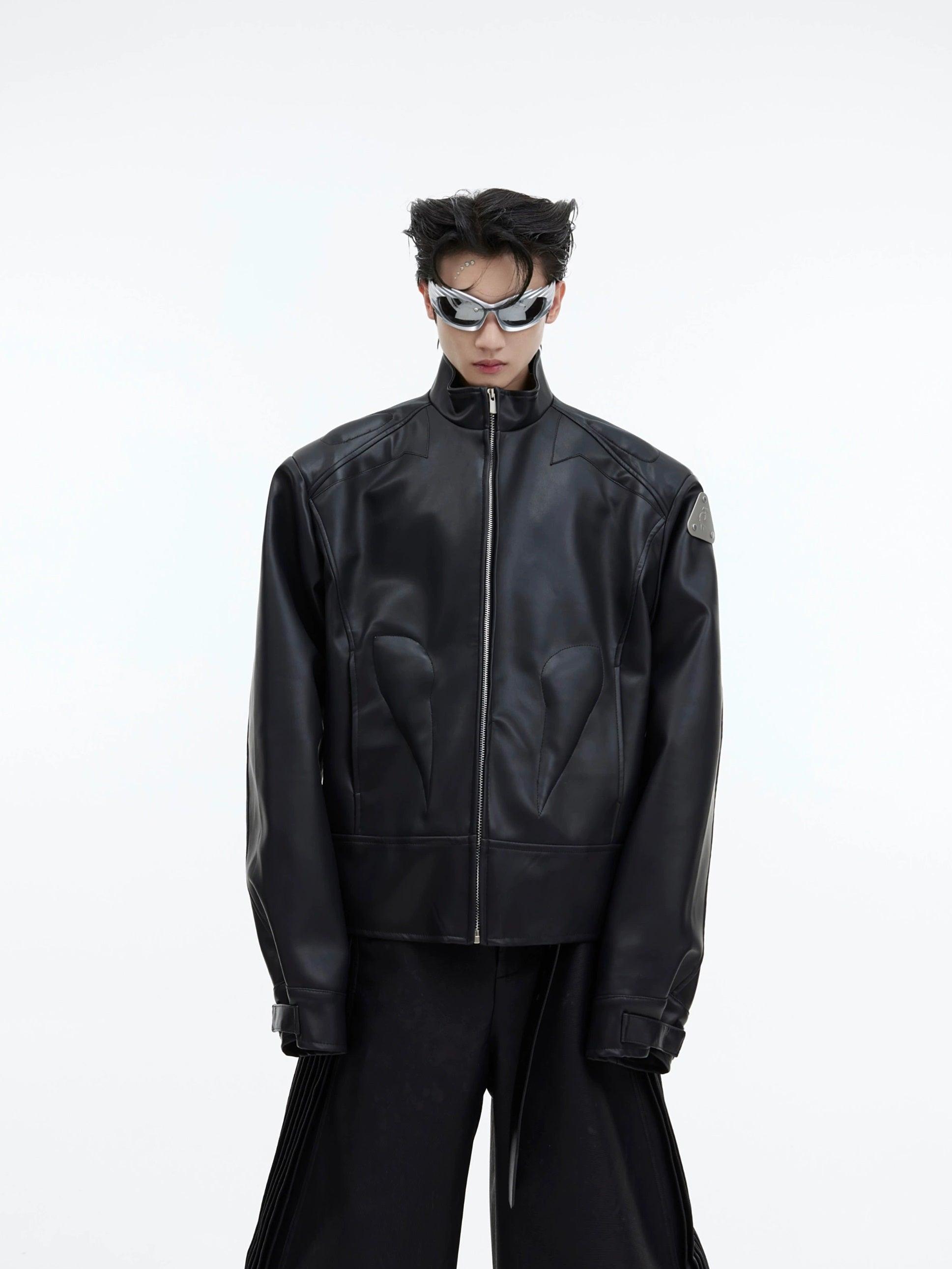Oversize Standing-collar PU Leather Jacket