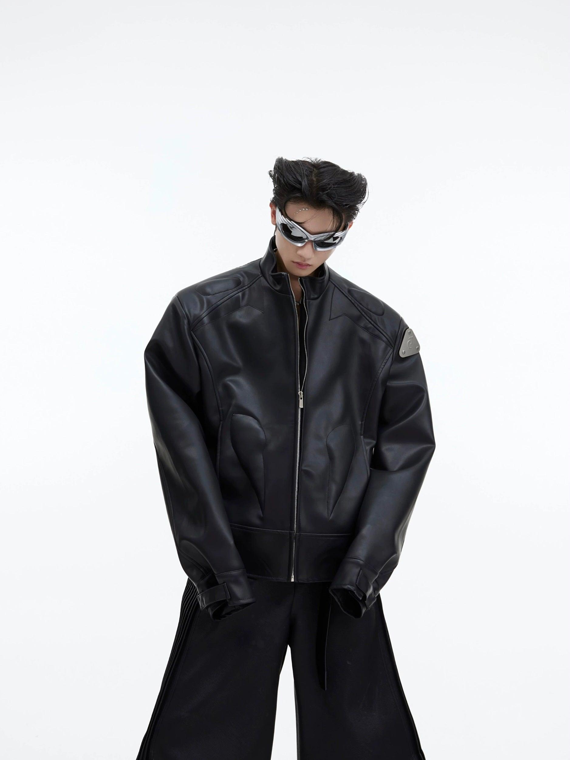 Oversize Standing-collar PU Leather Jacket