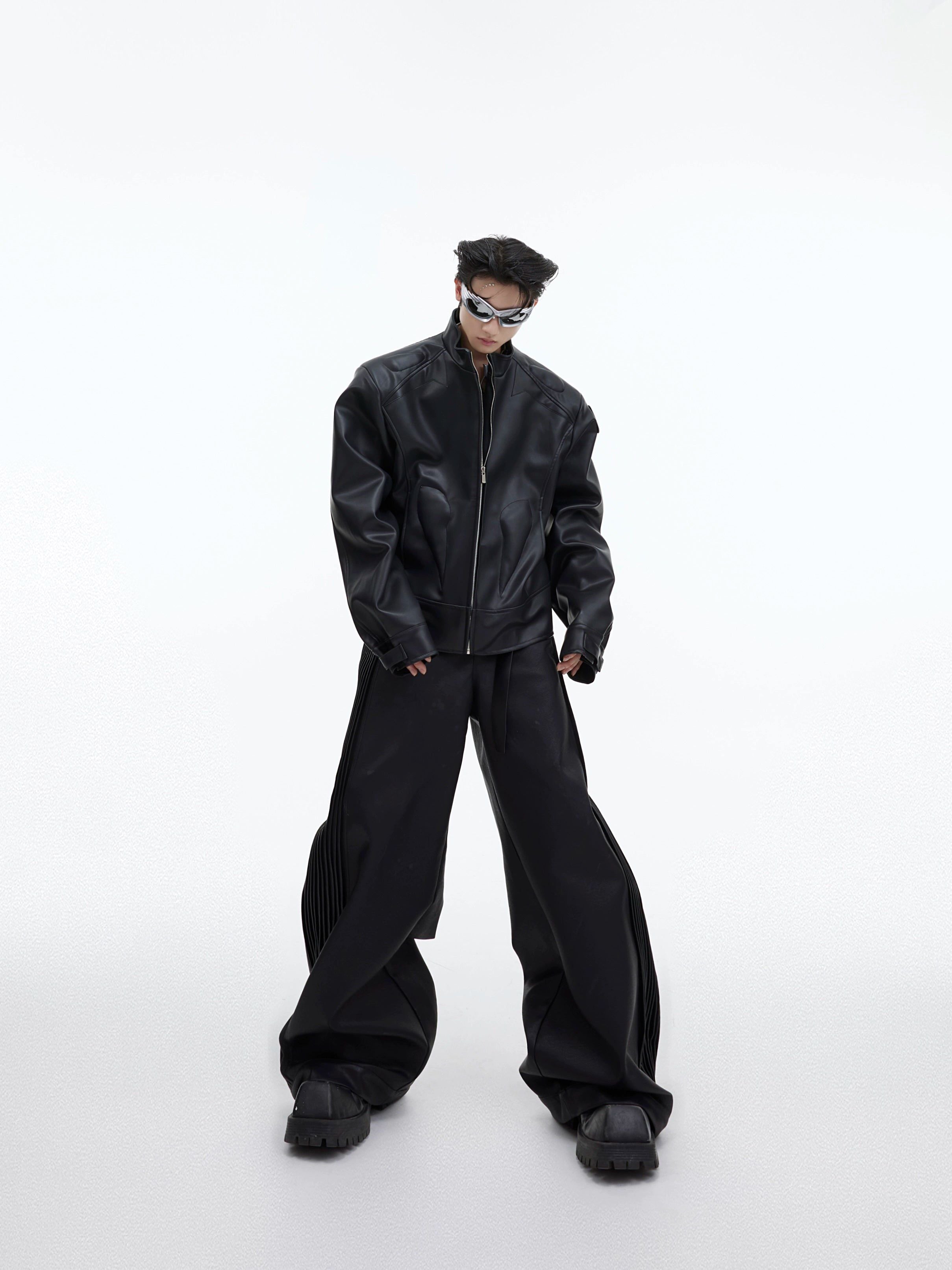 Oversize Standing-collar PU Leather Jacket