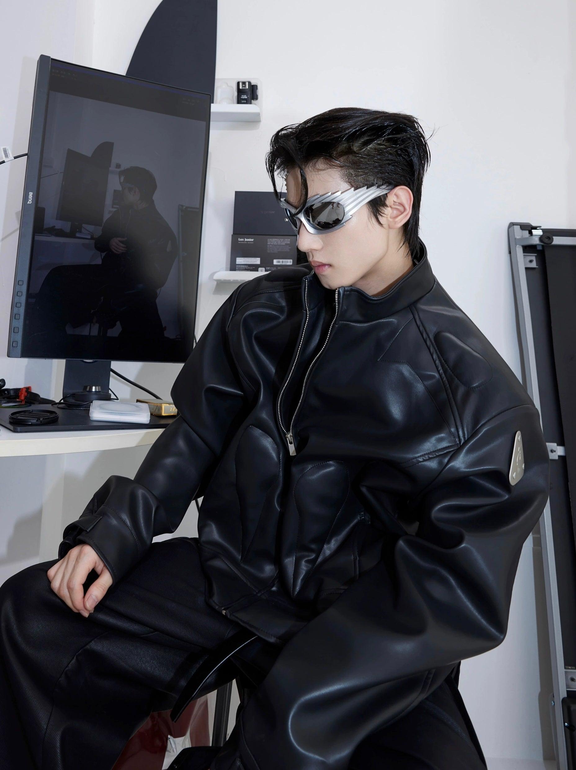 Oversize Standing-collar PU Leather Jacket