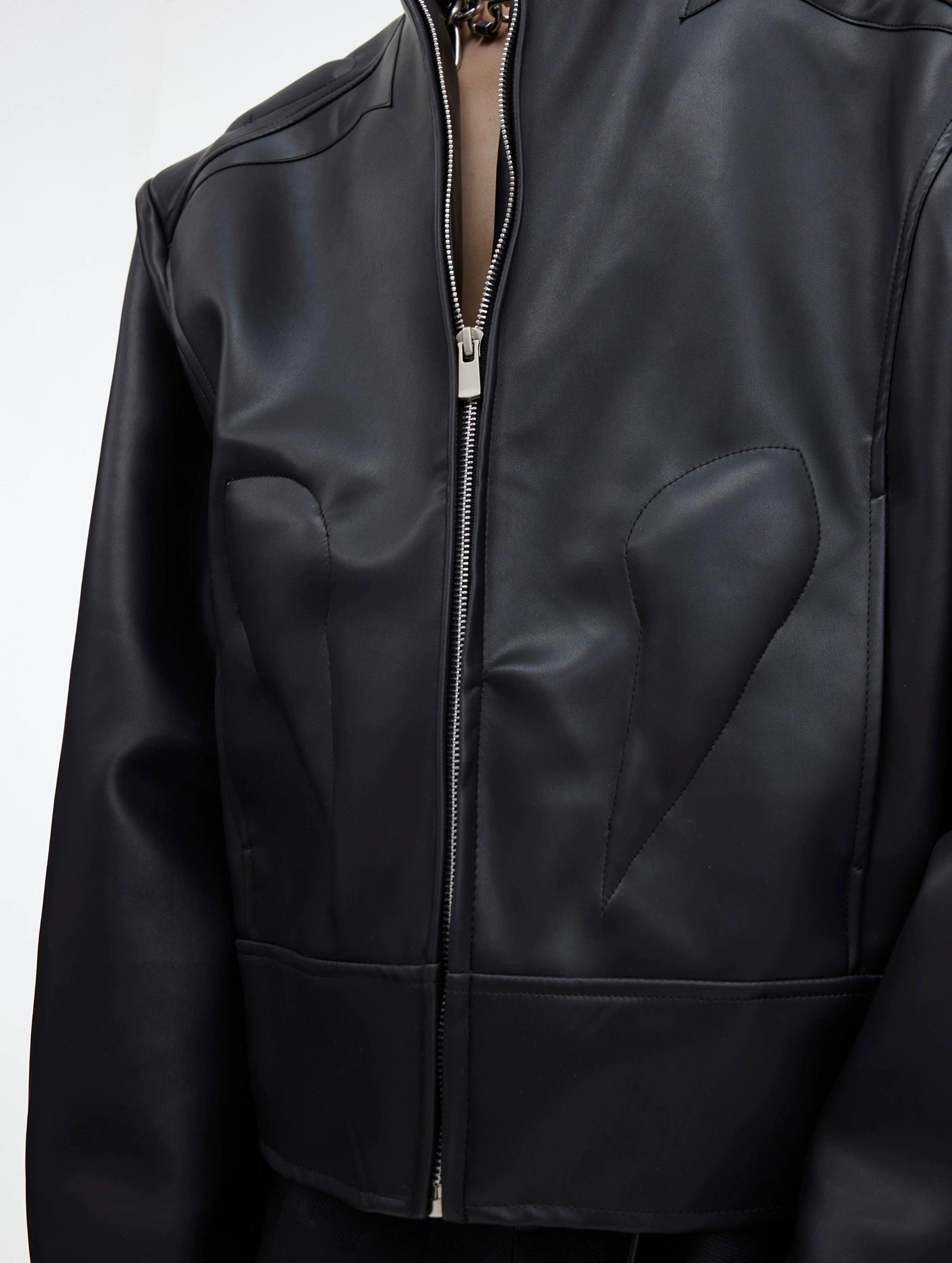 Oversize Standing-collar PU Leather Jacket