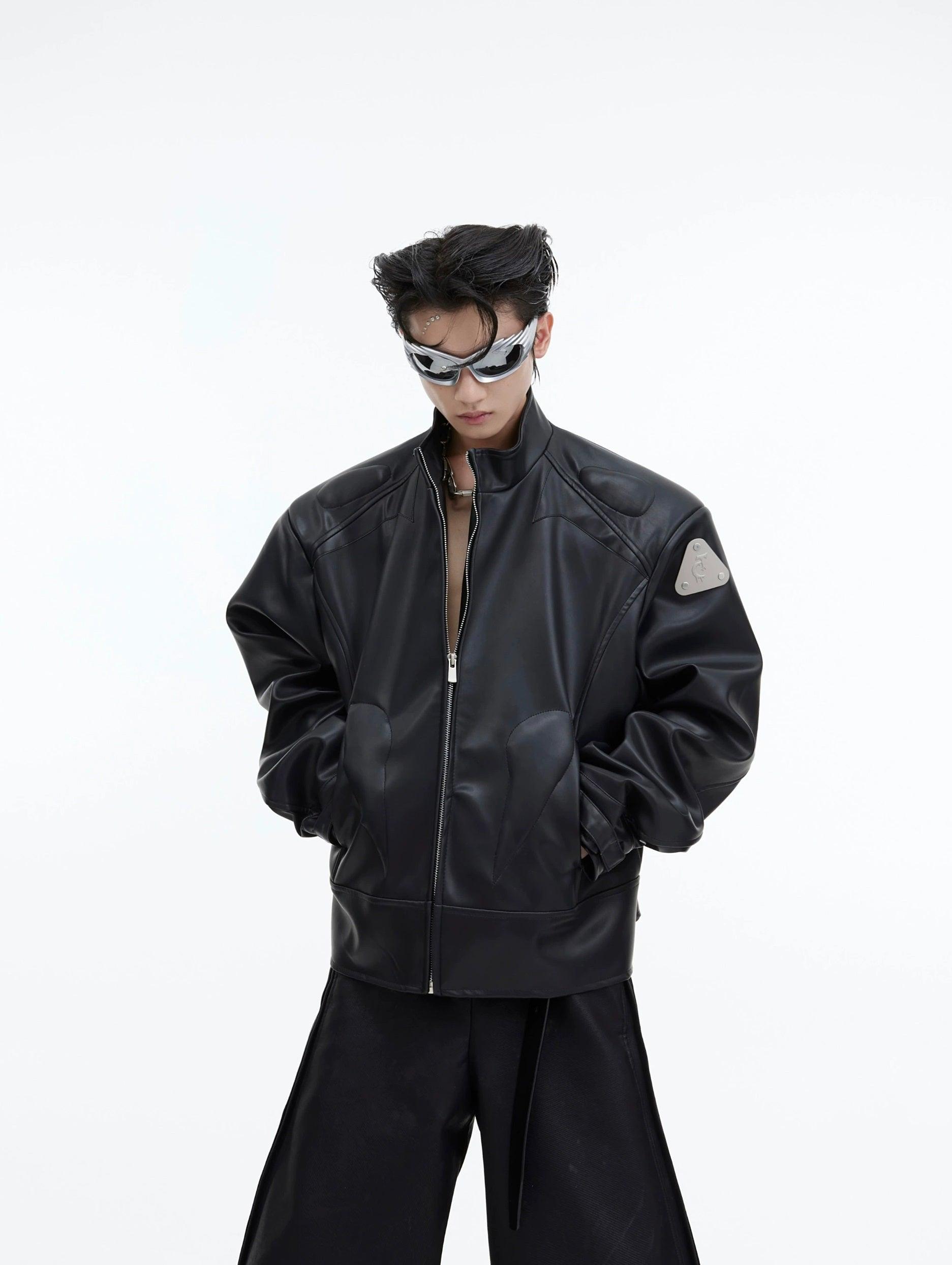 Oversize Standing-collar PU Leather Jacket