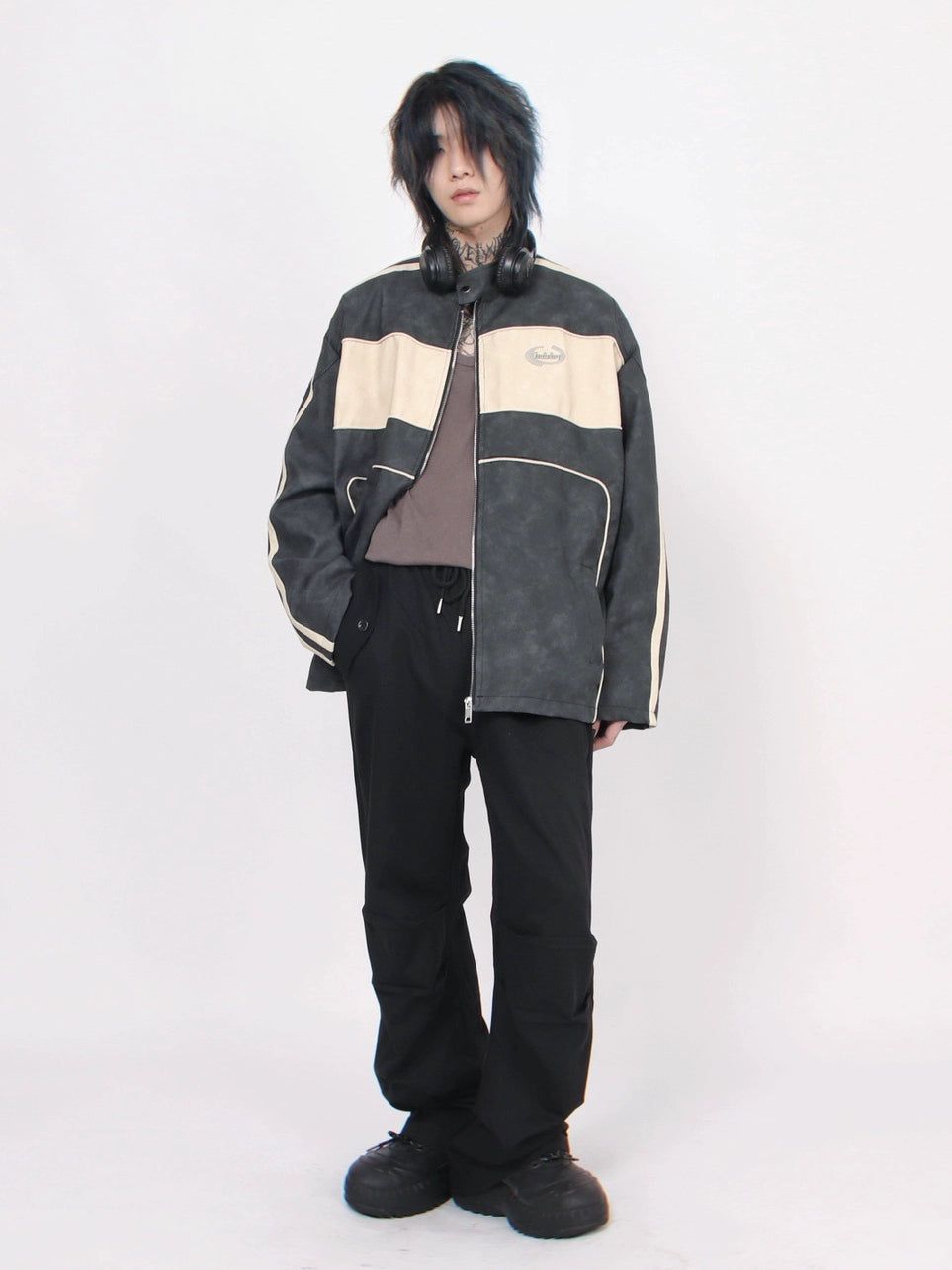 Oversize Standing-collar PU Leather Jacket