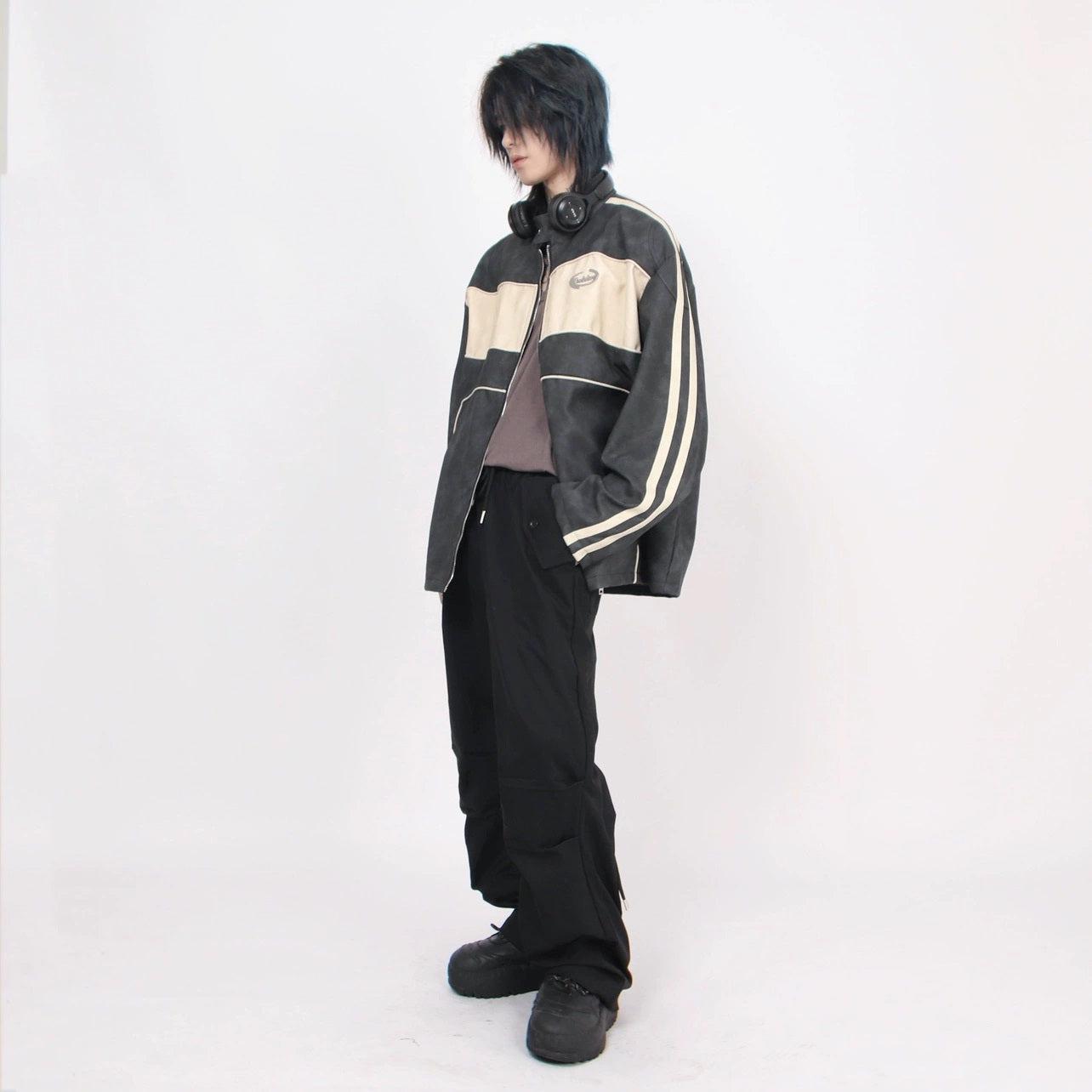 Oversize Standing-collar PU Leather Jacket