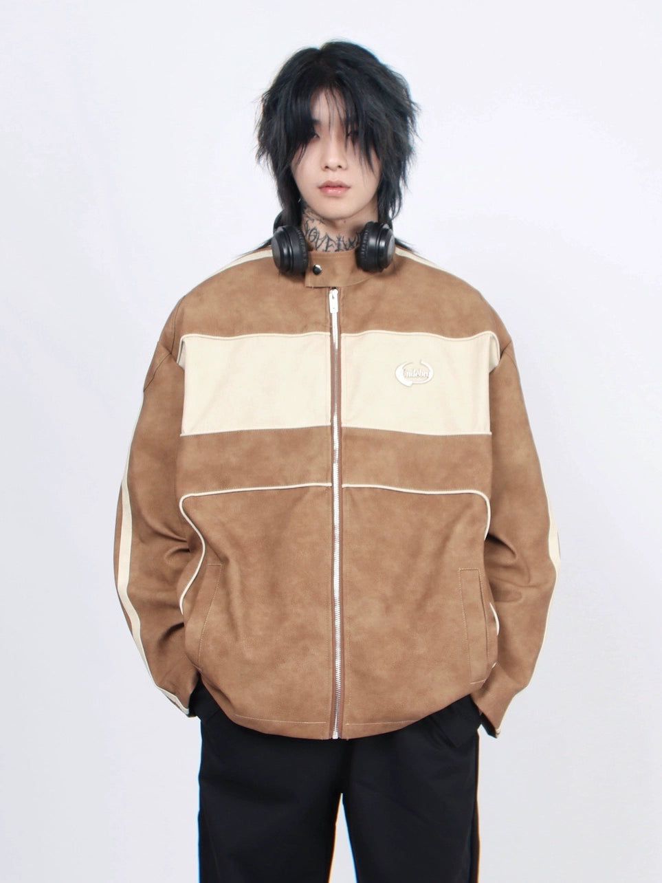 Oversize Standing-collar PU Leather Jacket