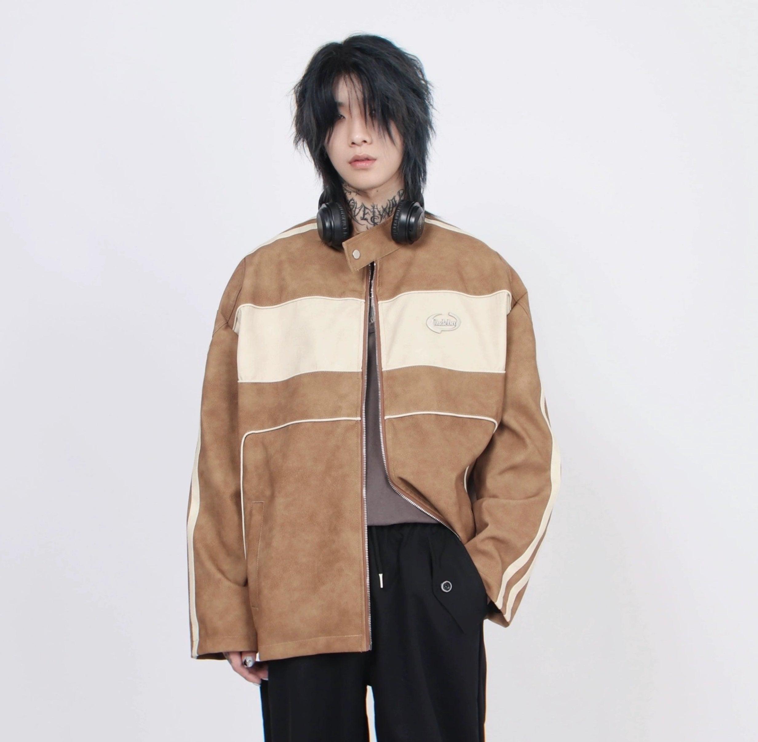 Oversize Standing-collar PU Leather Jacket