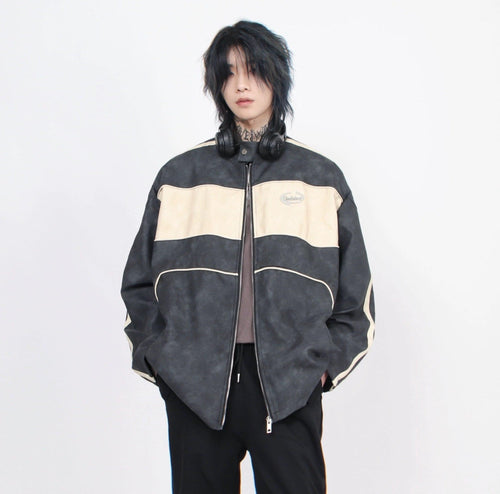 Chaqueta de cuero PU de talla grande con cuello alto. - negro / M