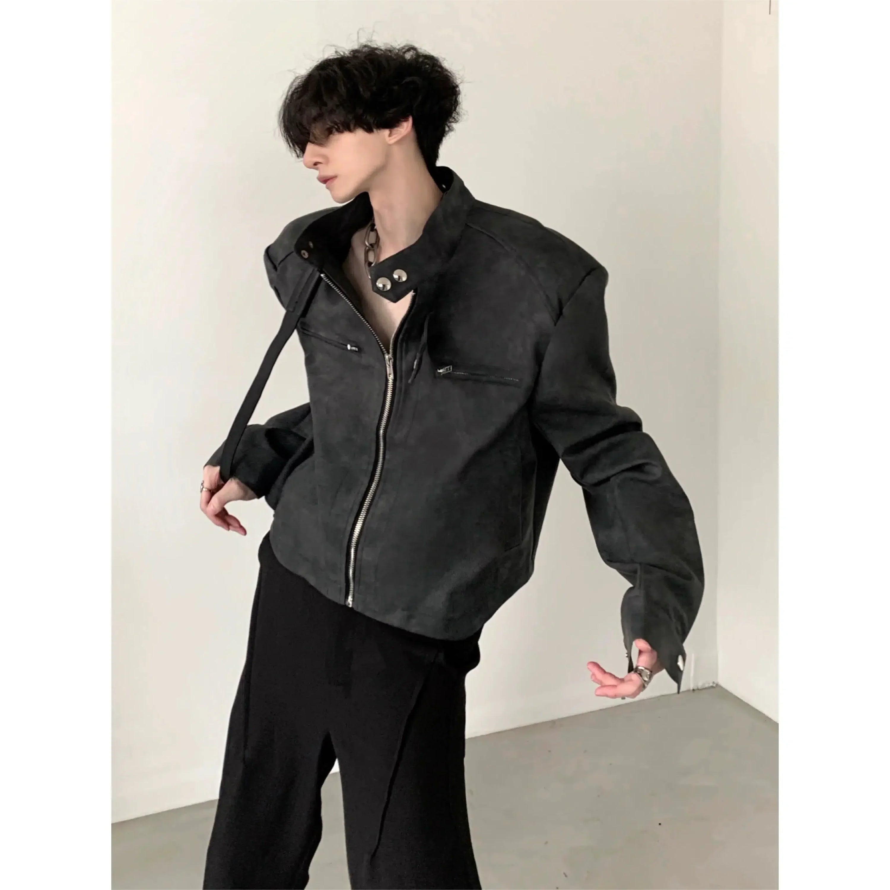 Oversize Standing-collar Suede Jacket
