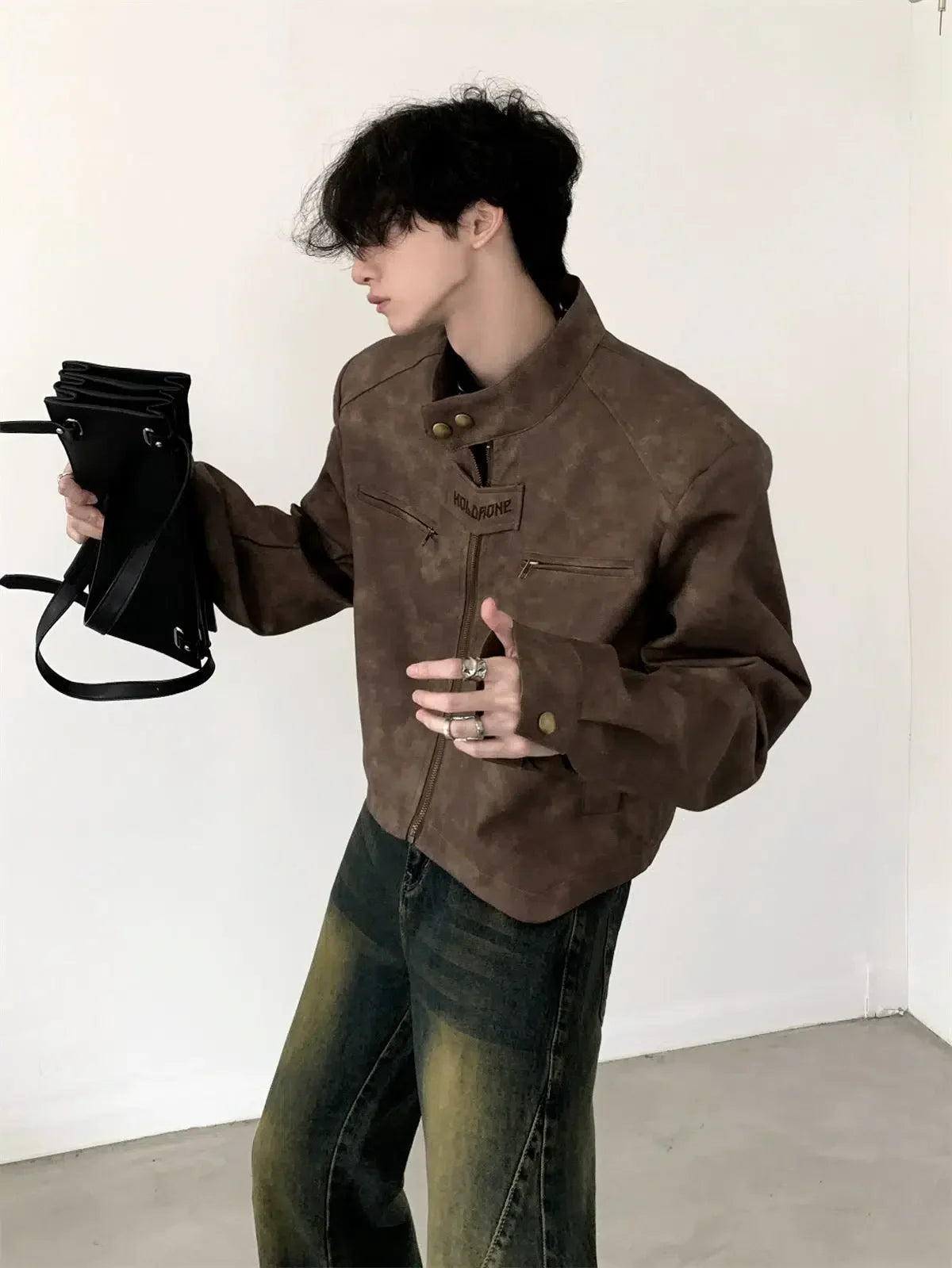 Oversize Standing-collar Suede Jacket