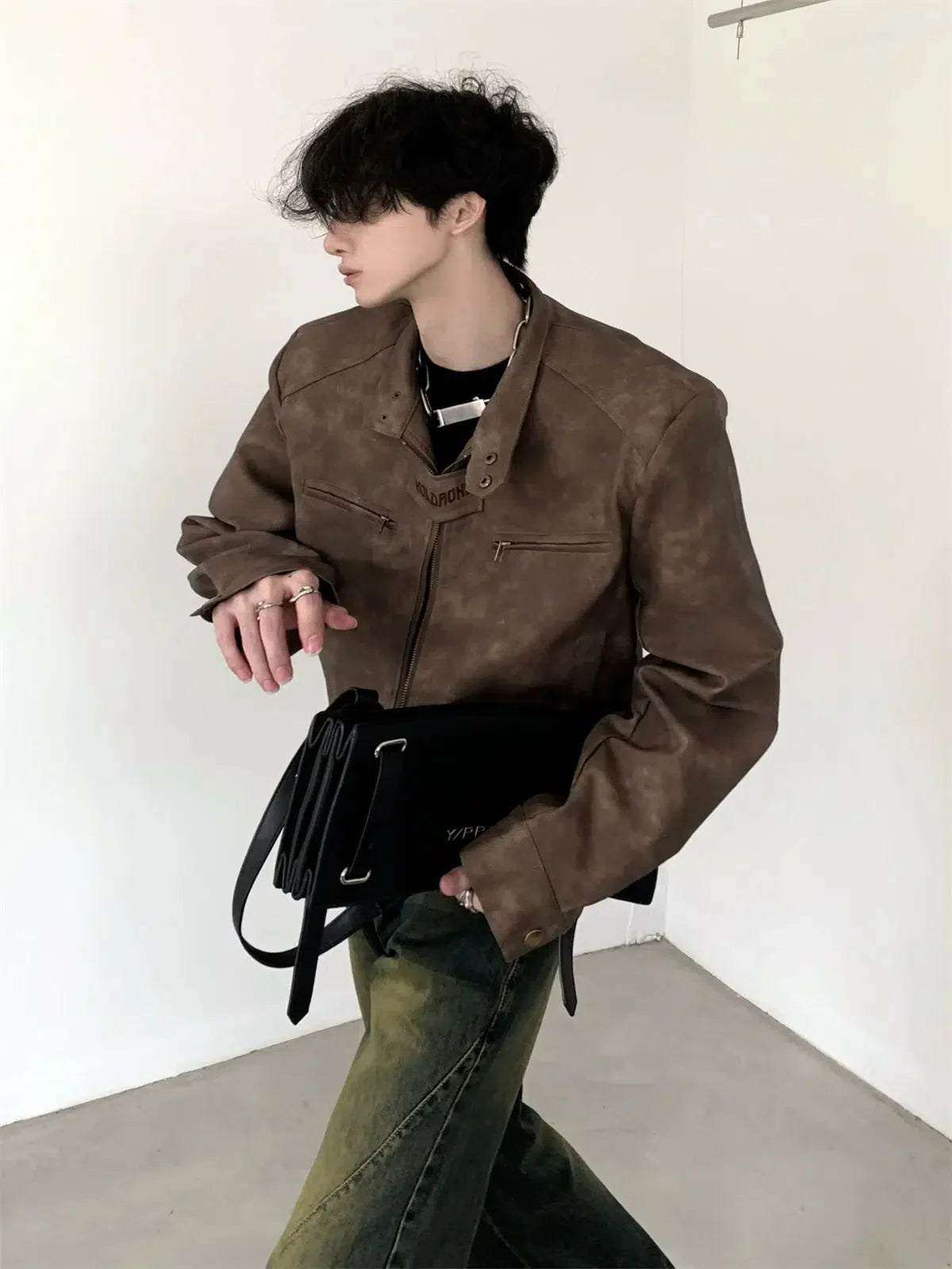 Oversize Standing-collar Suede Jacket