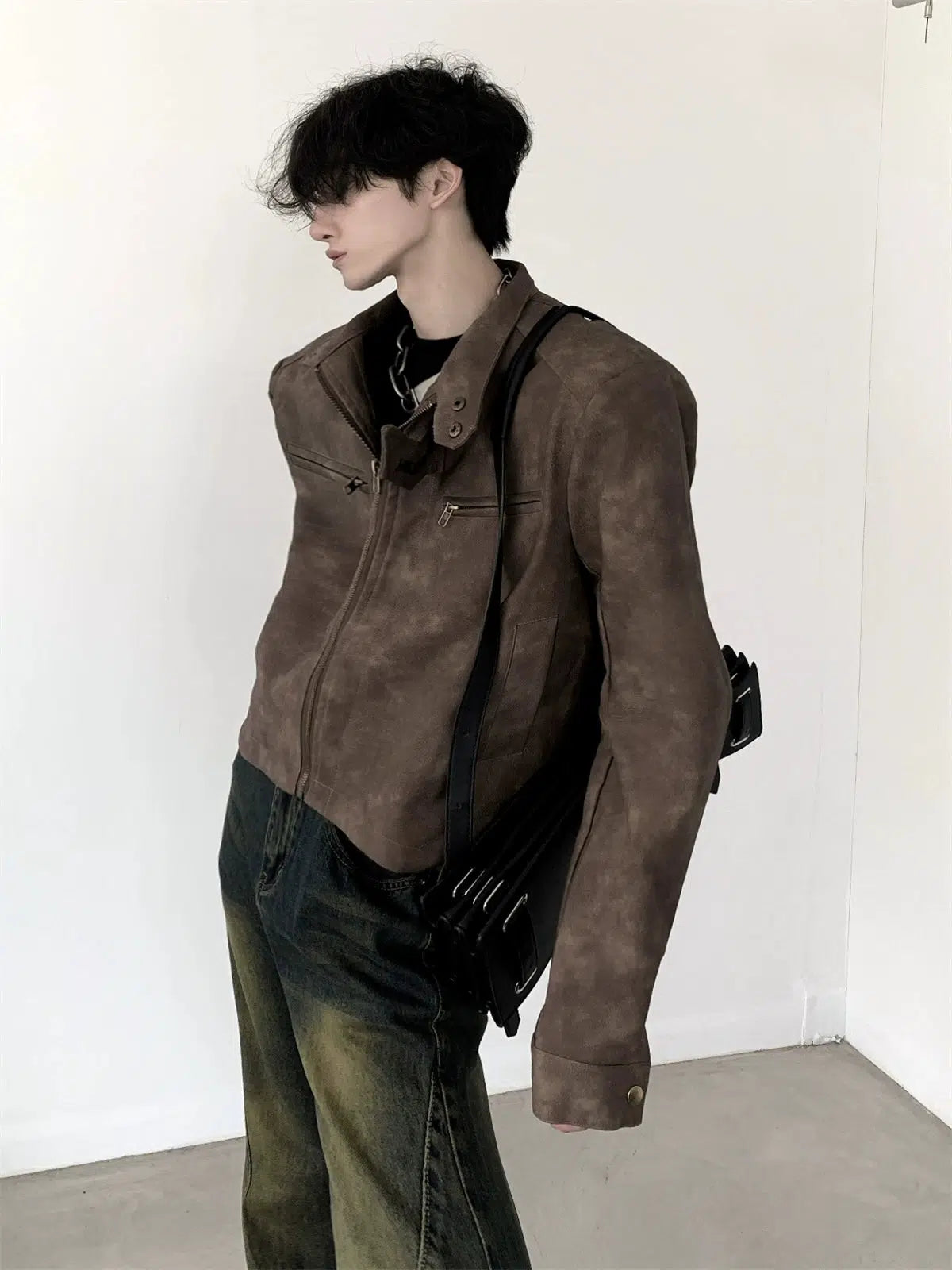 Oversize Standing-collar Suede Jacket