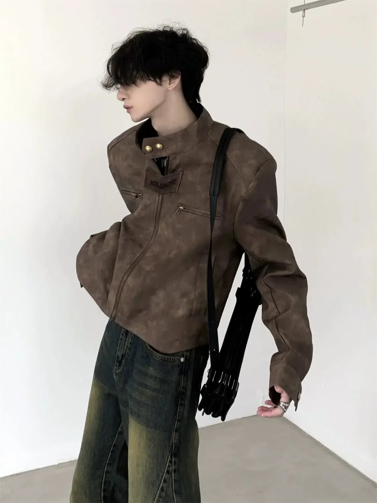 Oversize Standing-collar Suede Jacket