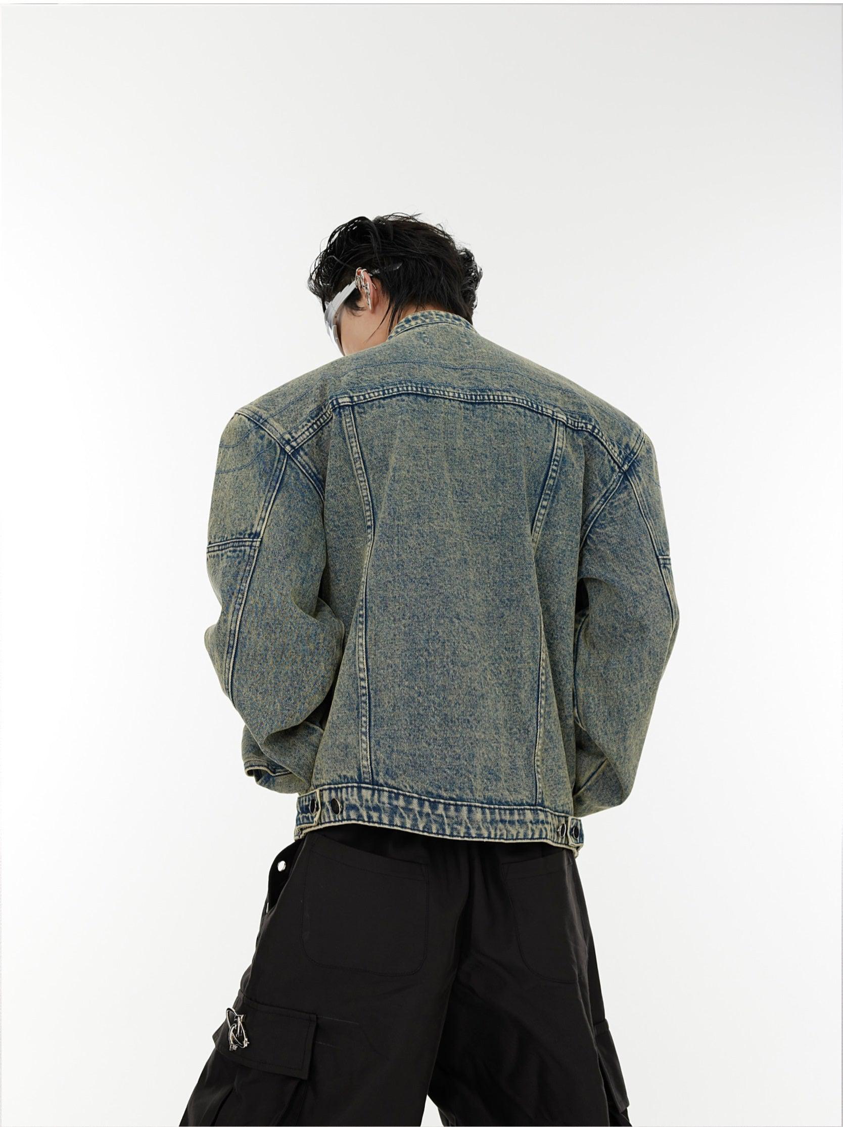 Oversize Standing-collar Zipper Denim Jacket