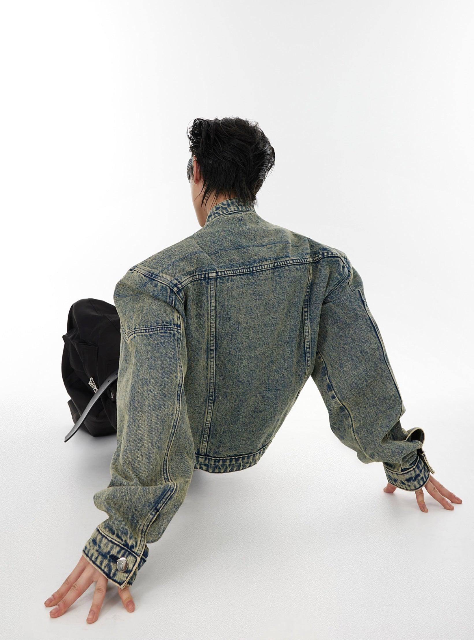 Oversize Standing-collar Zipper Denim Jacket