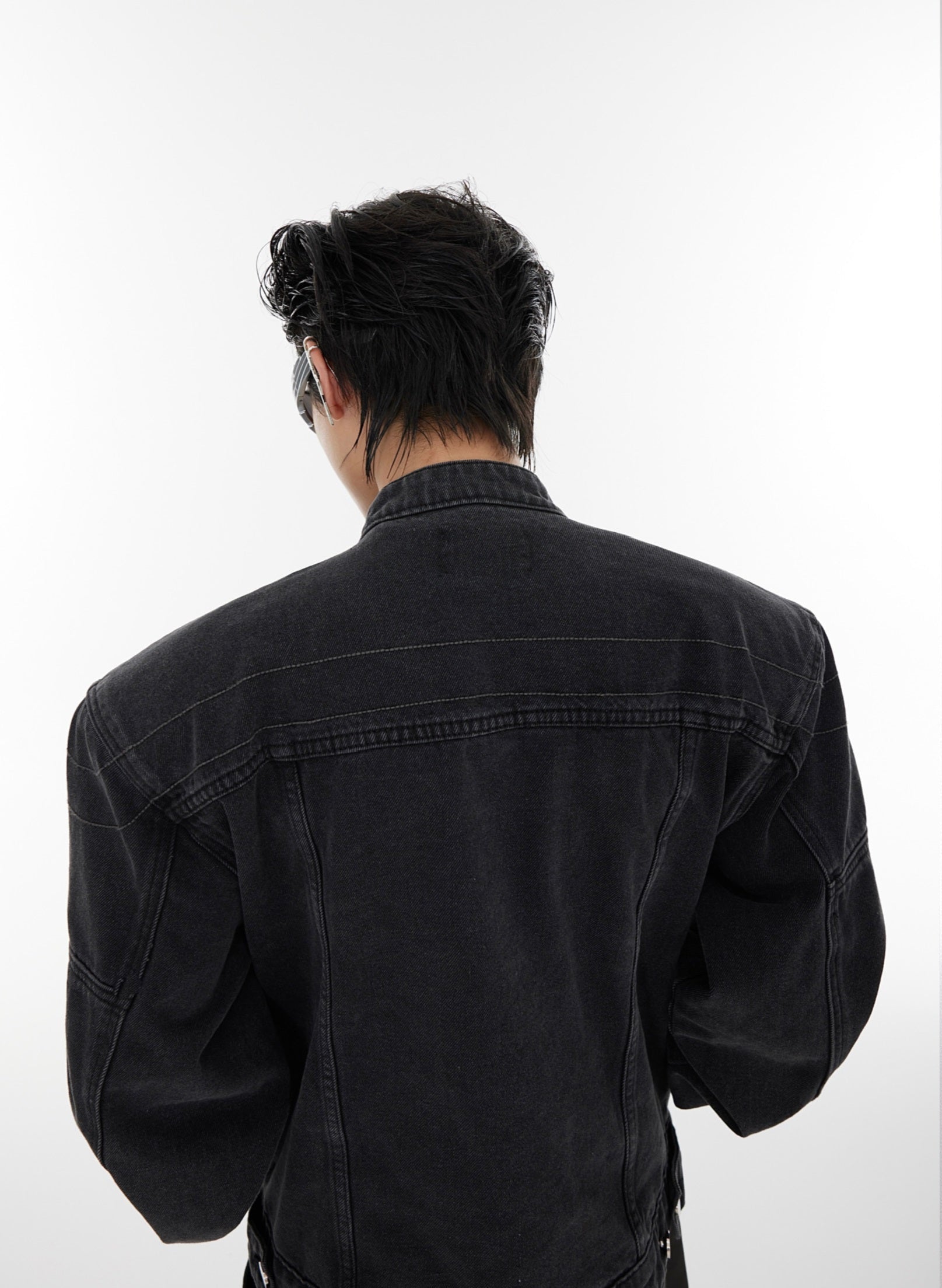 Oversize Standing-collar Zipper Denim Jacket