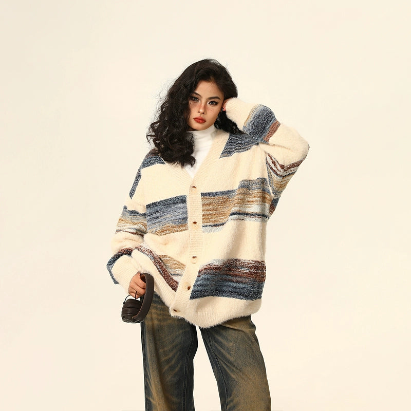 Oversized Striped Knit Cardigan