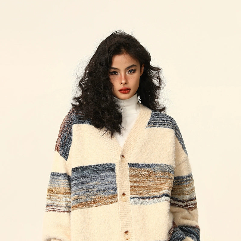 Oversized Striped Knit Cardigan
