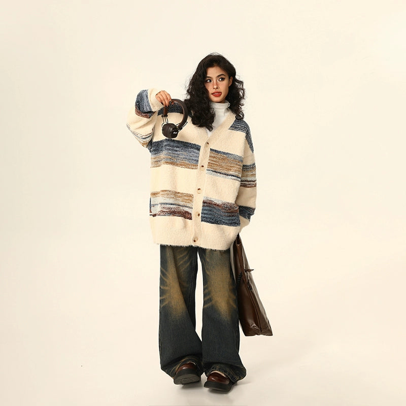 Oversized Striped Knit Cardigan