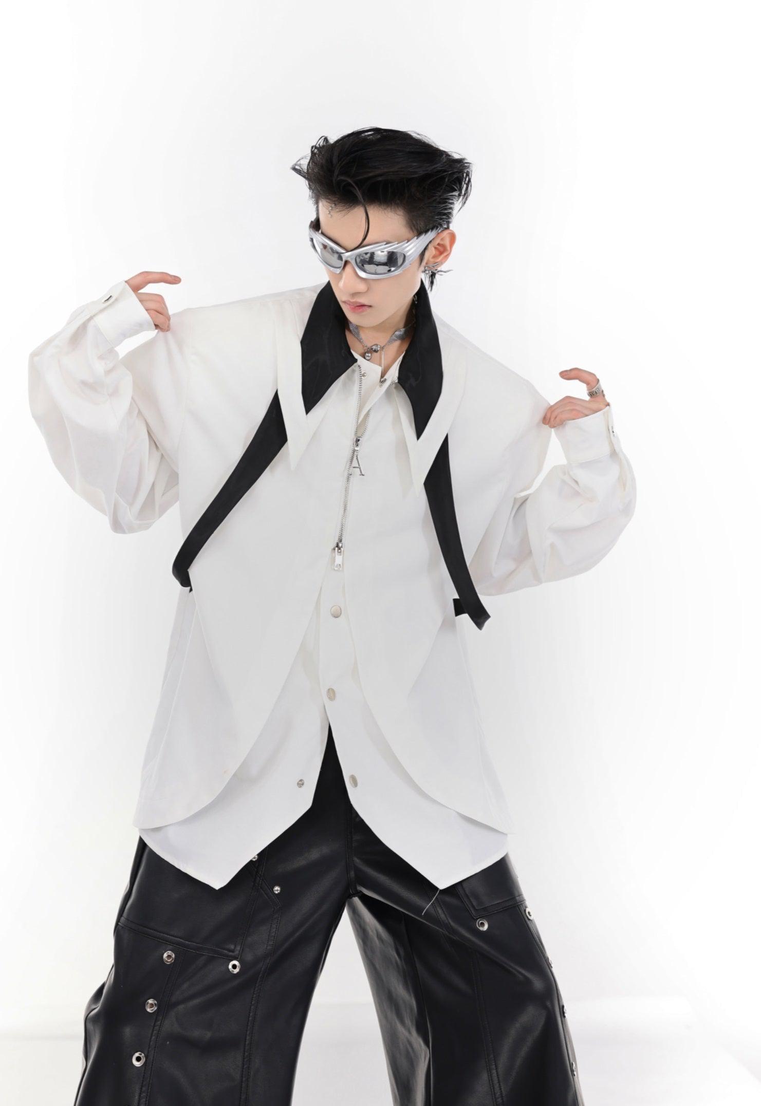 Camicia oversize a maniche lunghe con cravatta a strati