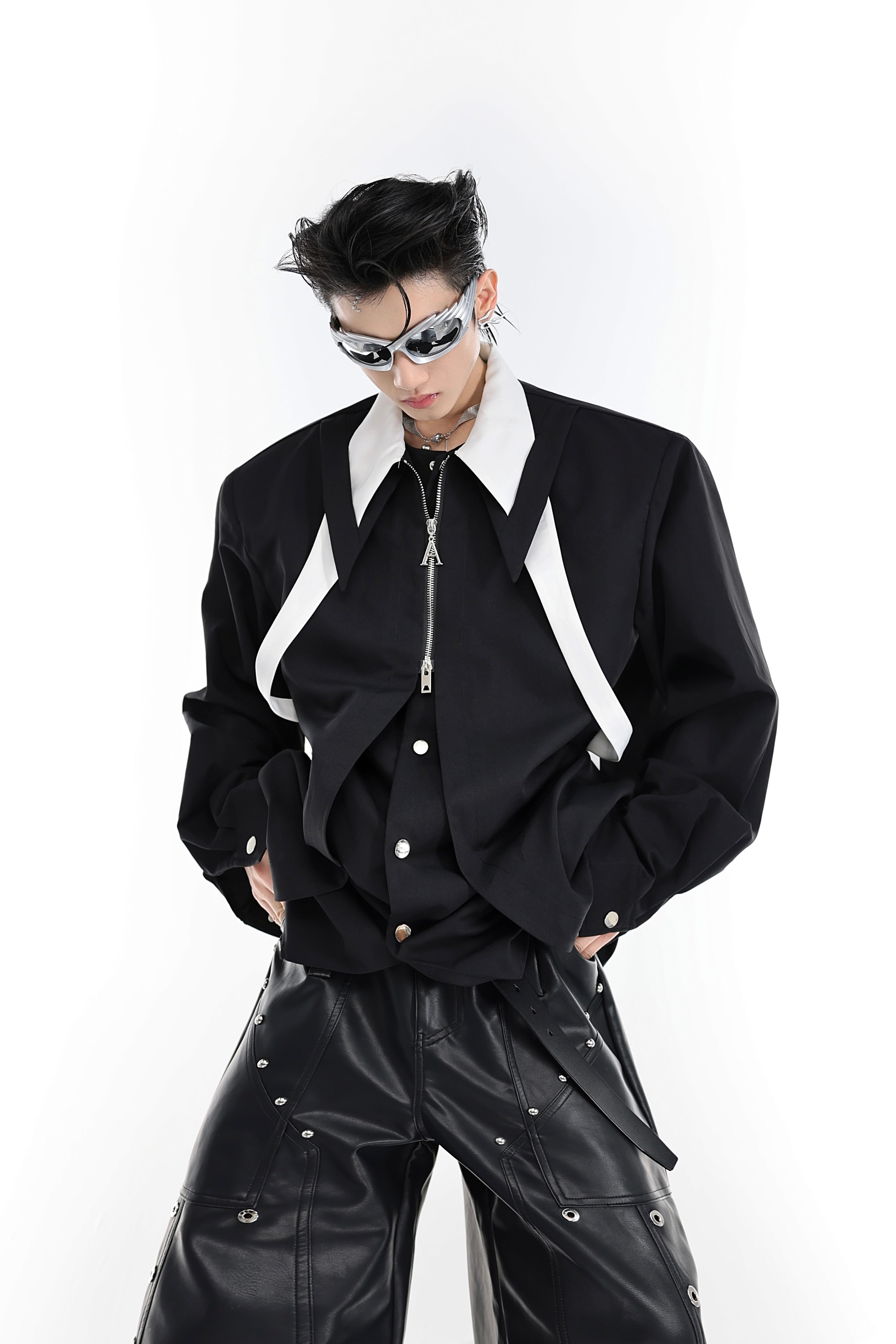 Camicia oversize a maniche lunghe con cravatta a strati
